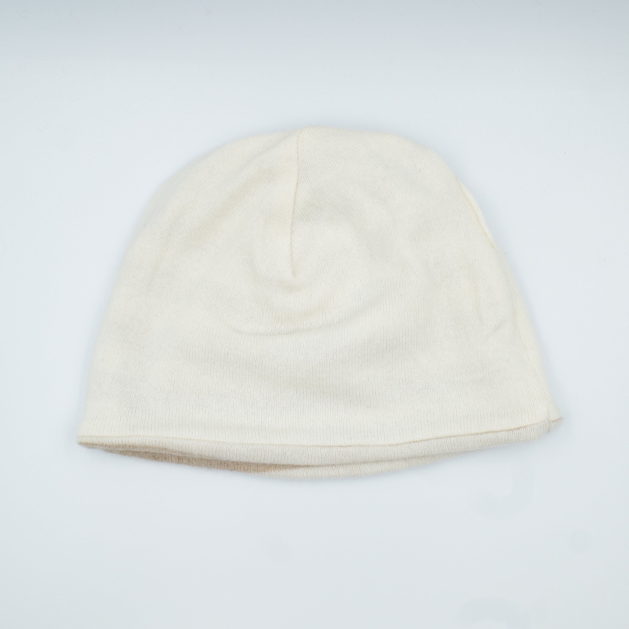 Cream and Fawn Beige Striped Cashmere Beanie Hat