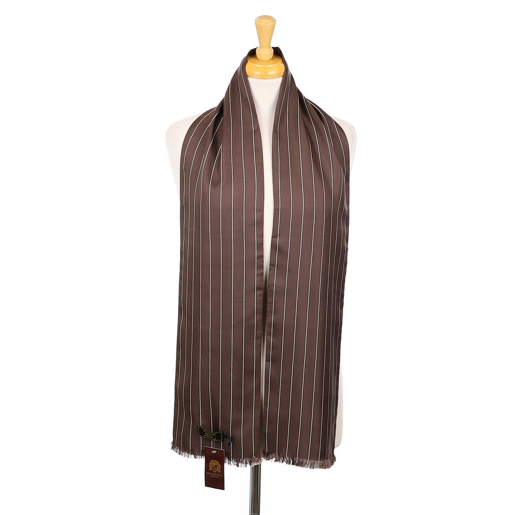 Brand New William Hunt Brown Striped Silk Scarf
