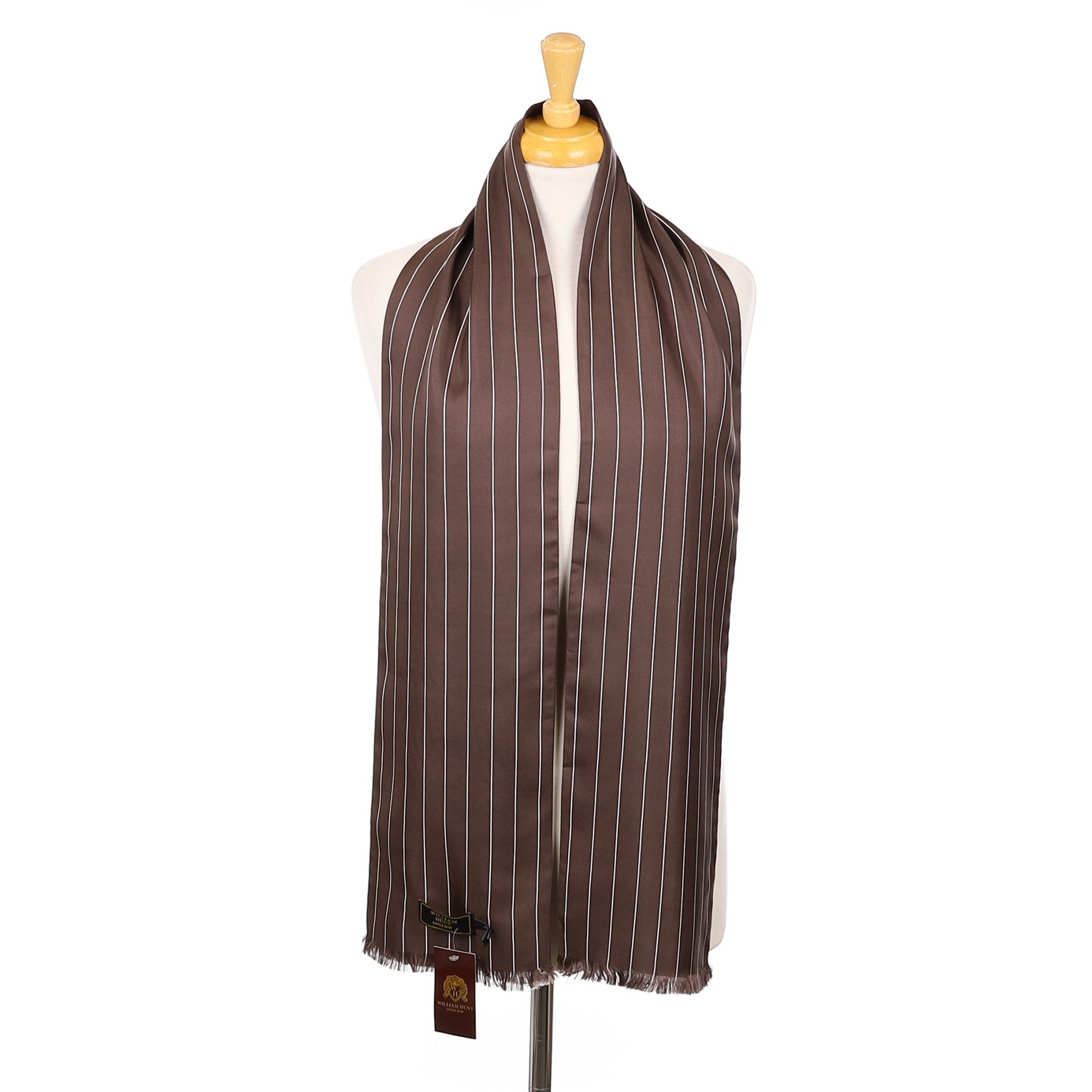 Brand New William Hunt Brown Striped Silk Scarf