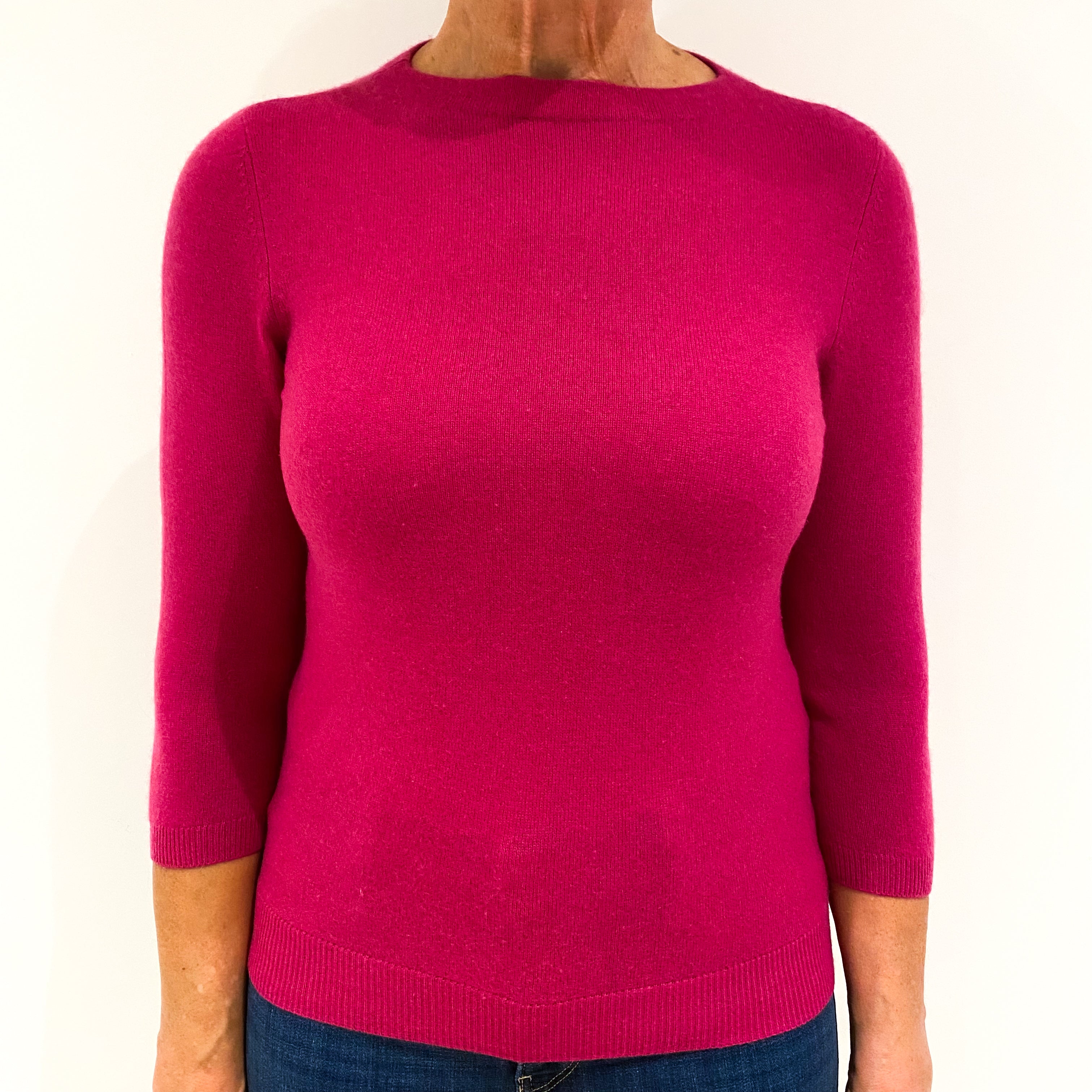 Fuchsia Pink Cashmere Crew Neck Jumper Medium