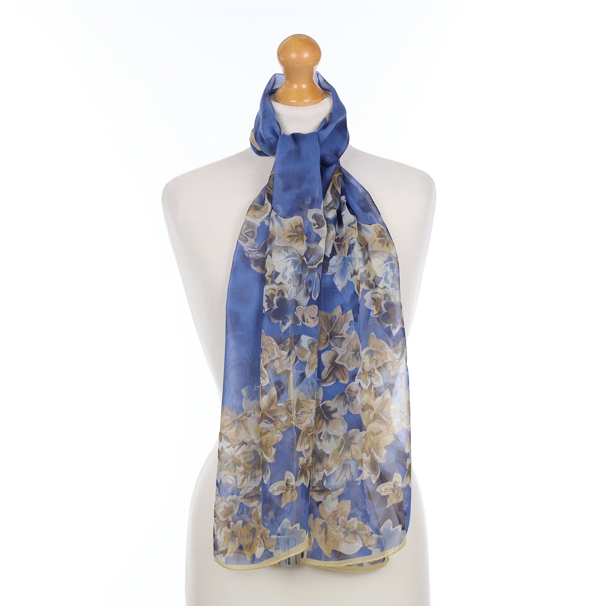 Brand New Jammers & Leufgen Blue Foliate Silk Scarf