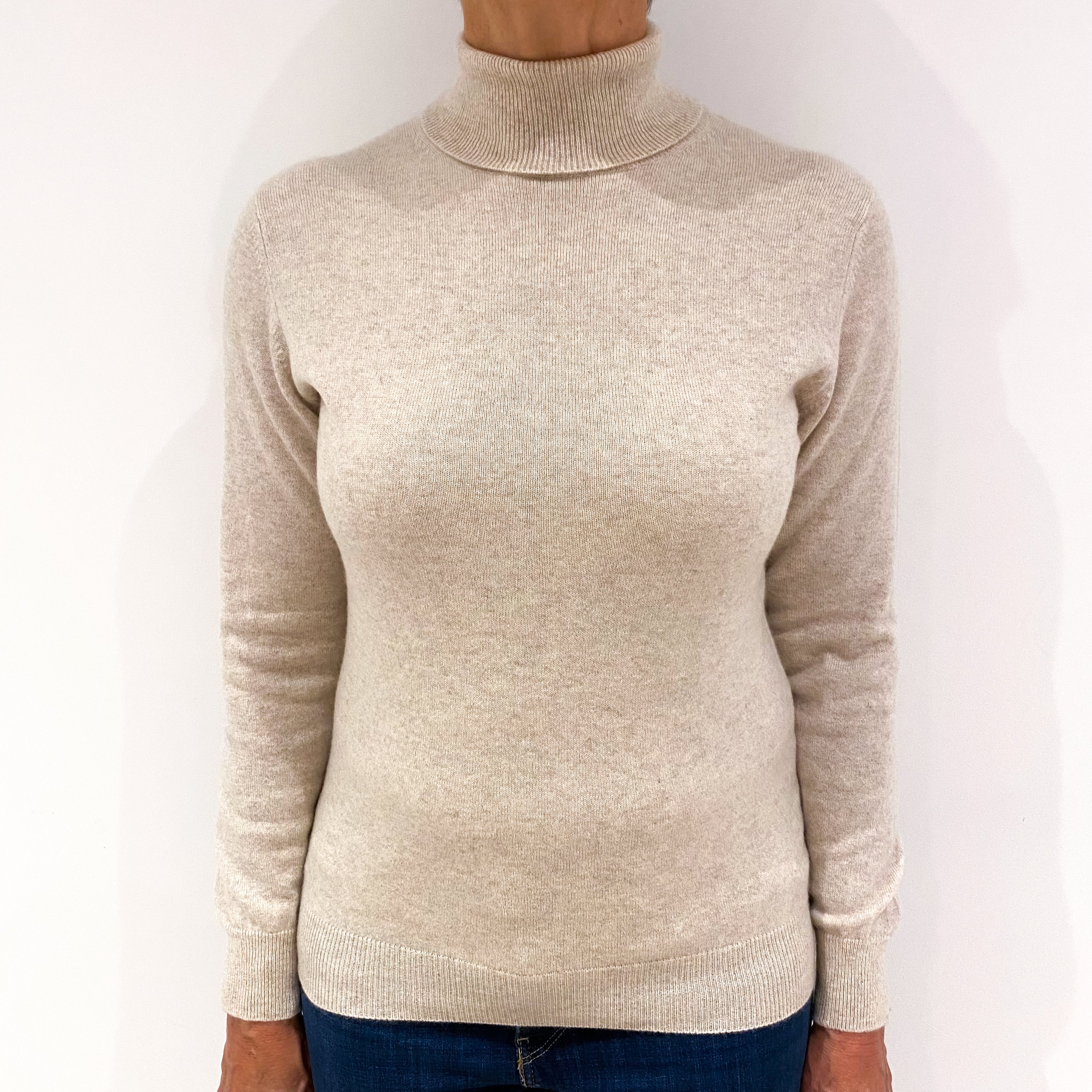 Ivory Cream Cashmere Polo Neck Jumper Medium