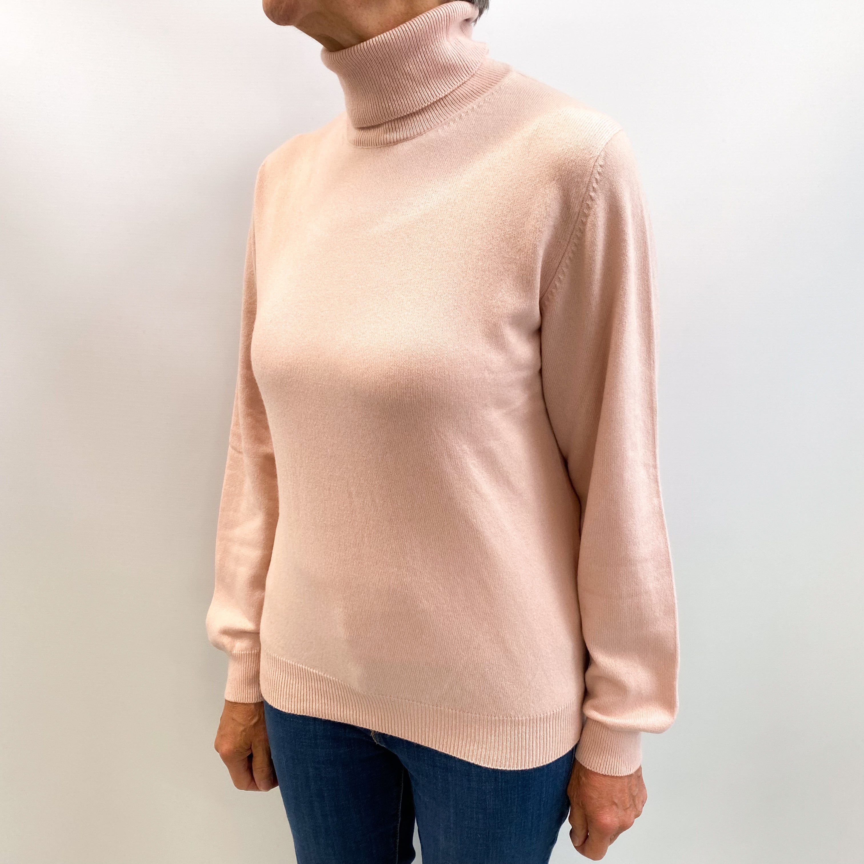 Shell Pink Cashmere Polo Neck Jumper Medium