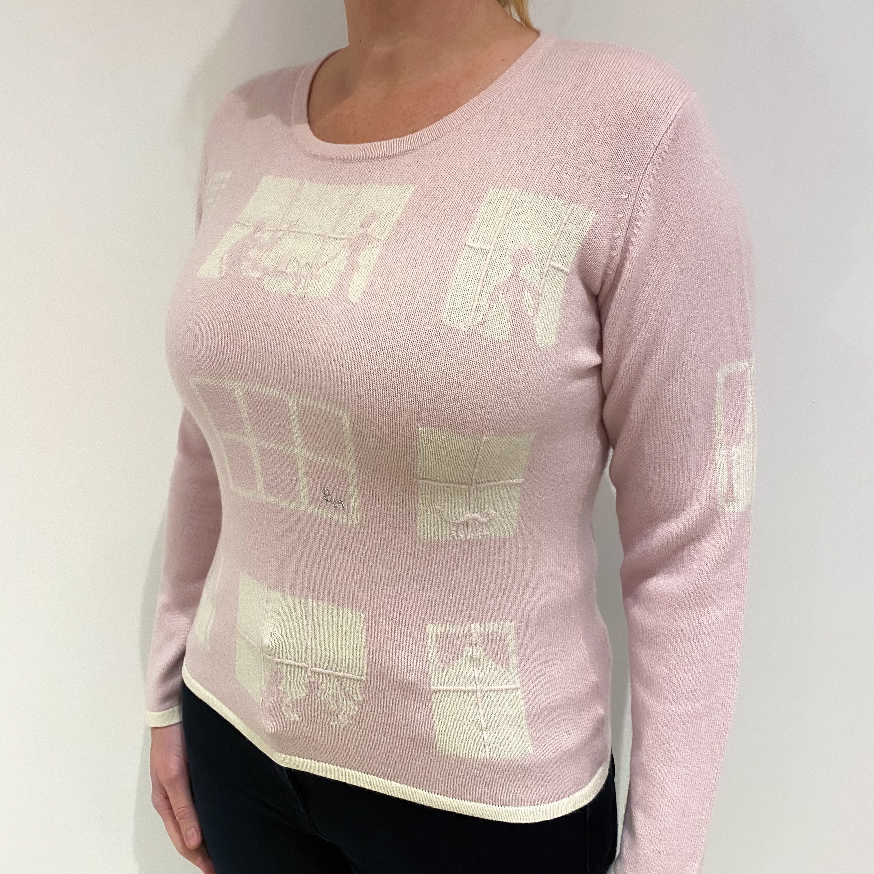 Pale Pink Design Cashmere Crew Neck Jumper Large