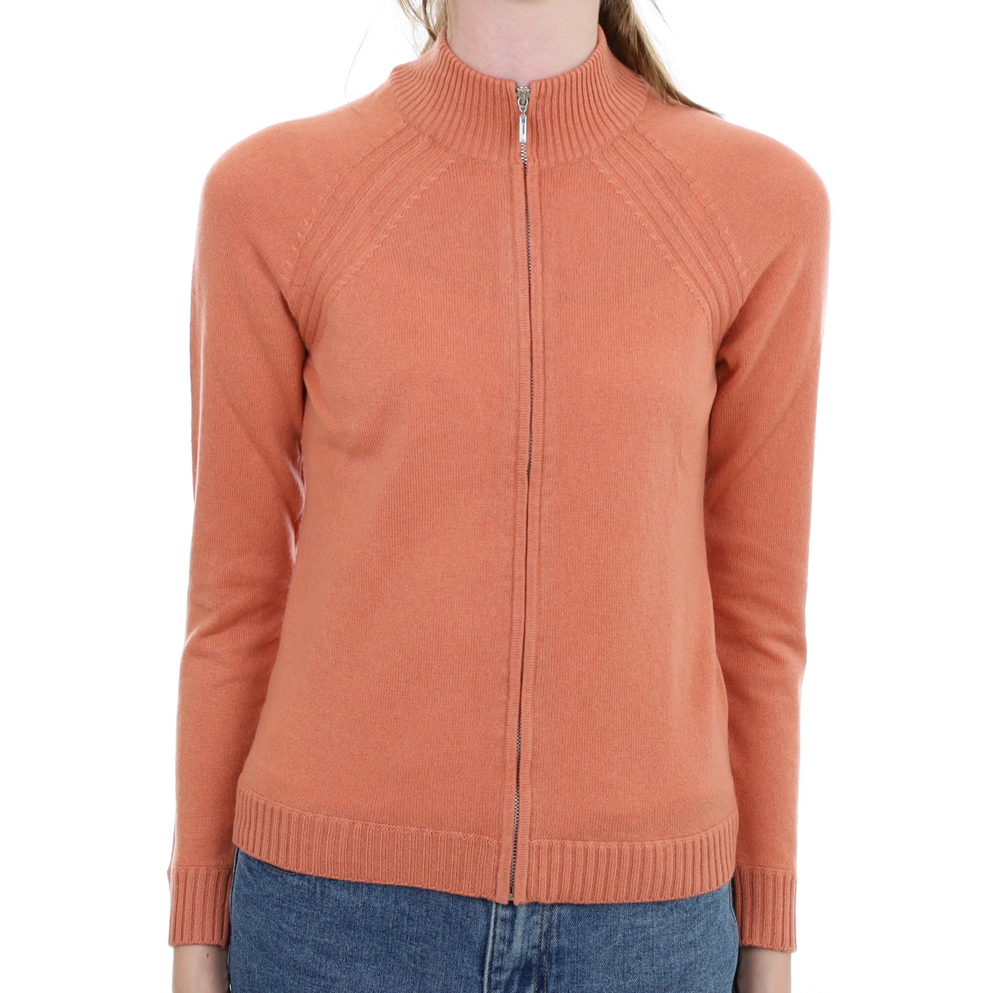Terracotta Orange Cashmere Zip Up Cardigan Extra Small