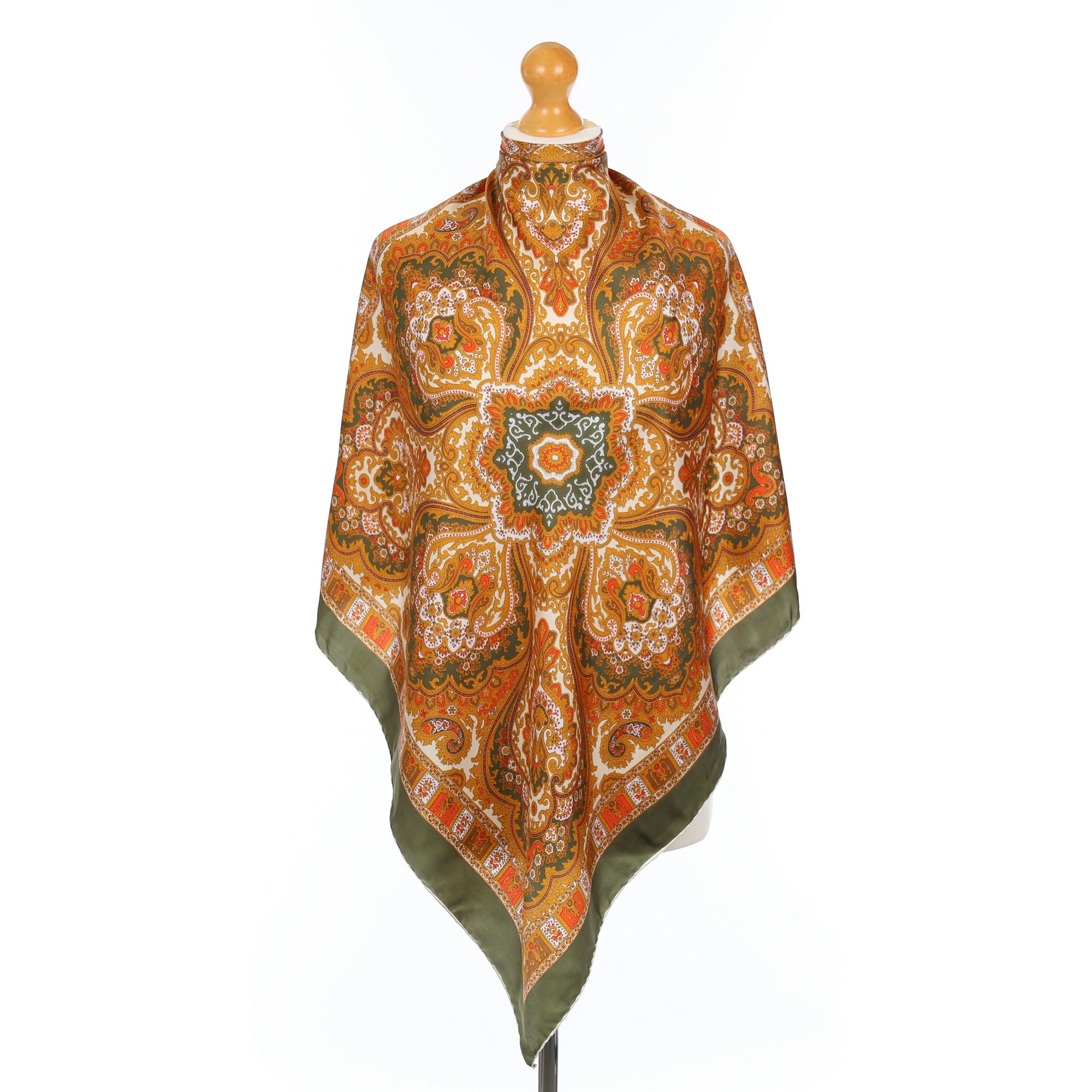 Green and Gold Paisley Silk Scarf