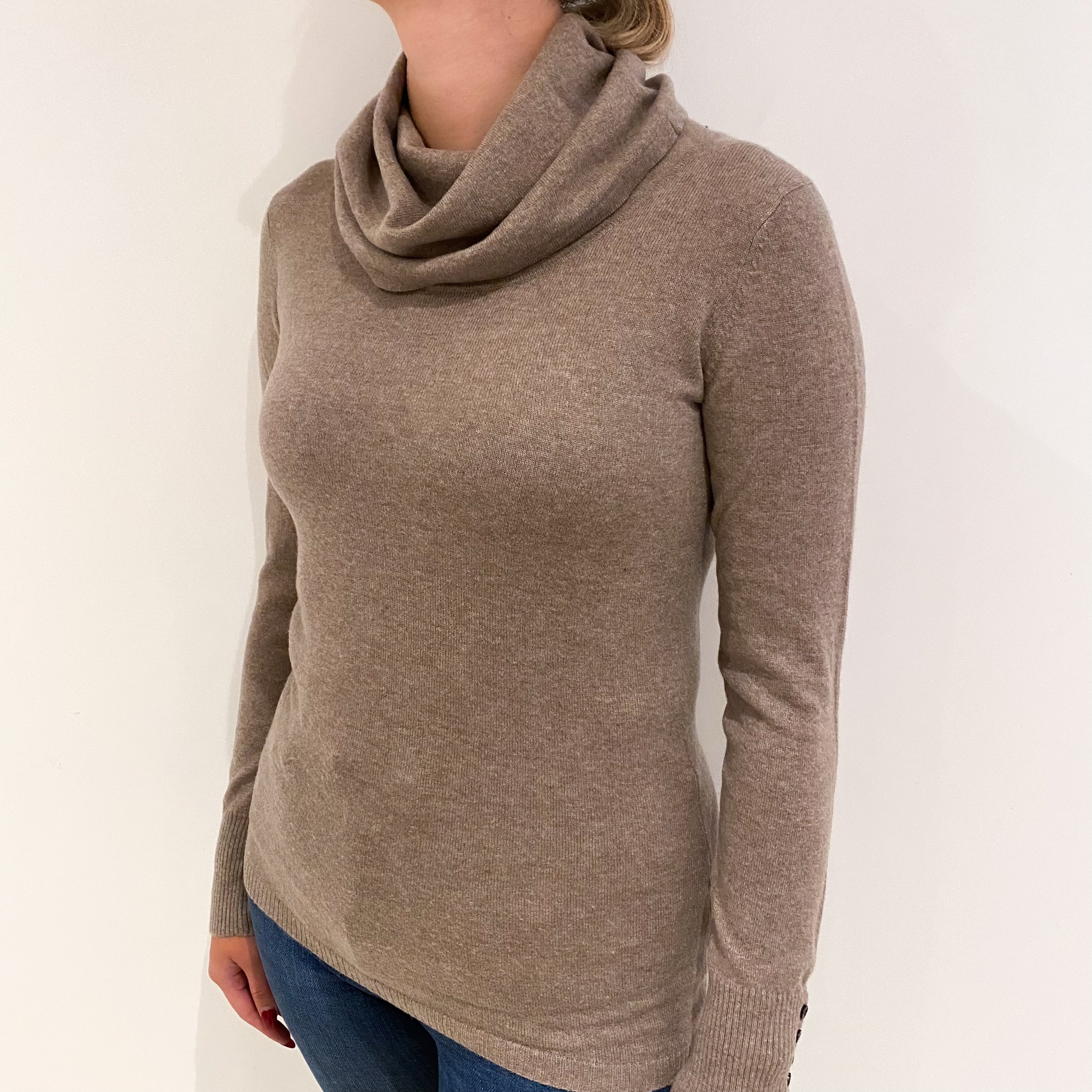 Mocha Brown Cashmere Cowl Neck Jumper Small