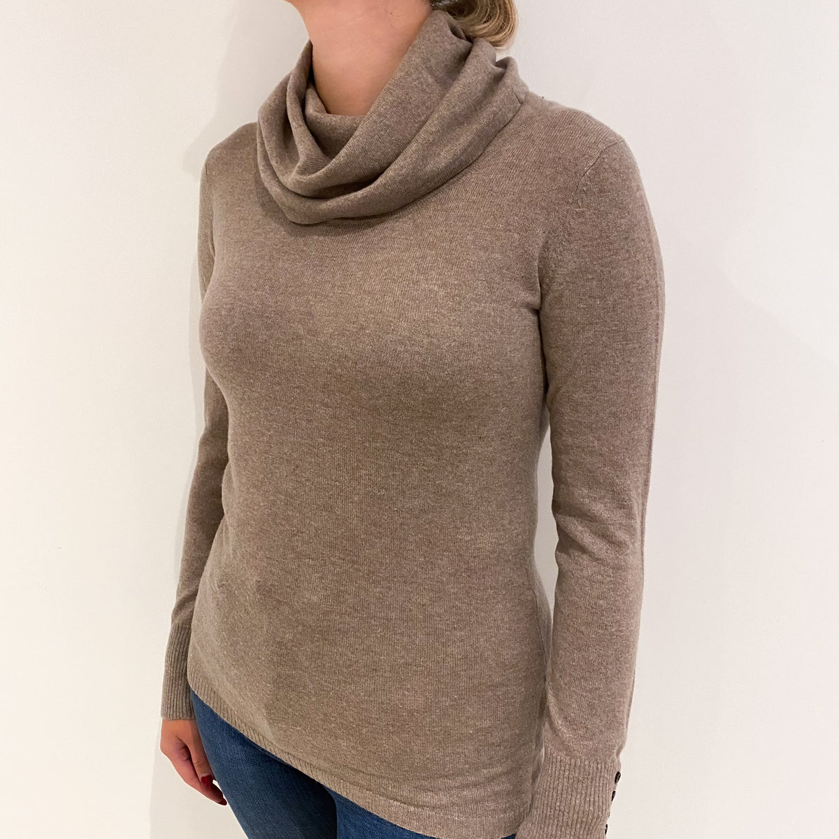 Mocha Brown Cashmere Cowl Neck Jumper Small