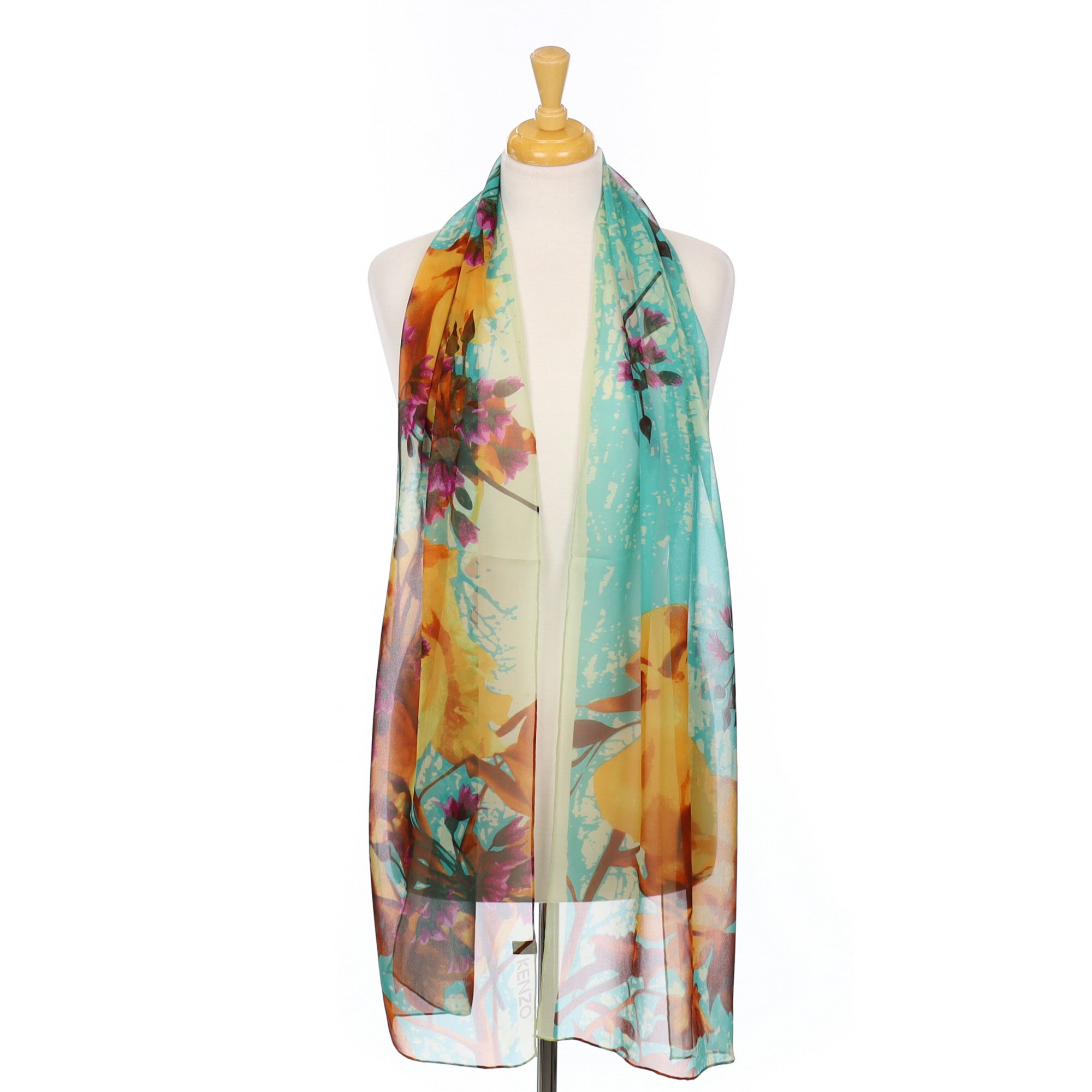 Brand New Kenzo Turquoise Chiffon Silk Scarf