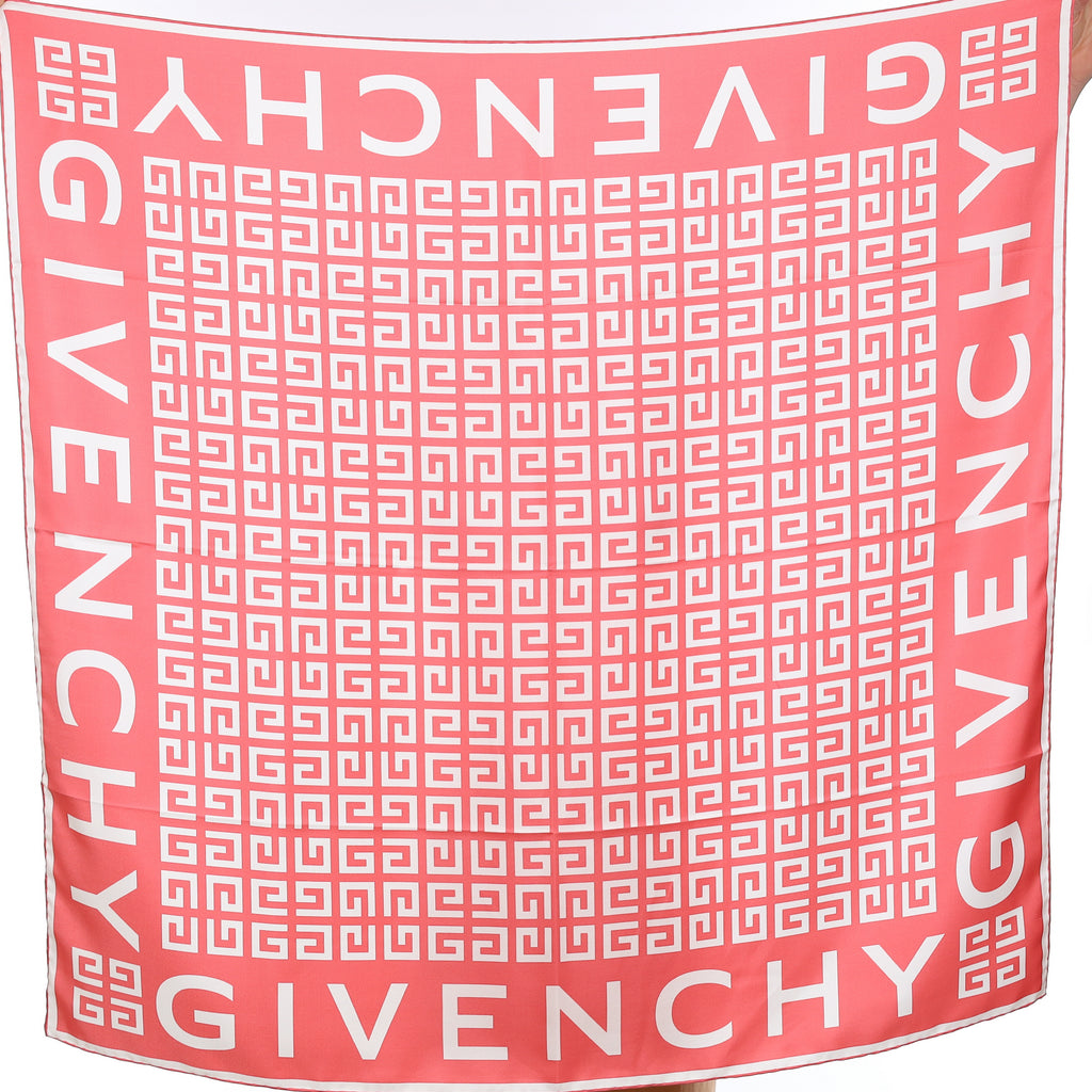 Brand New Givenchy Salmon Pink Logo Silk Scarf