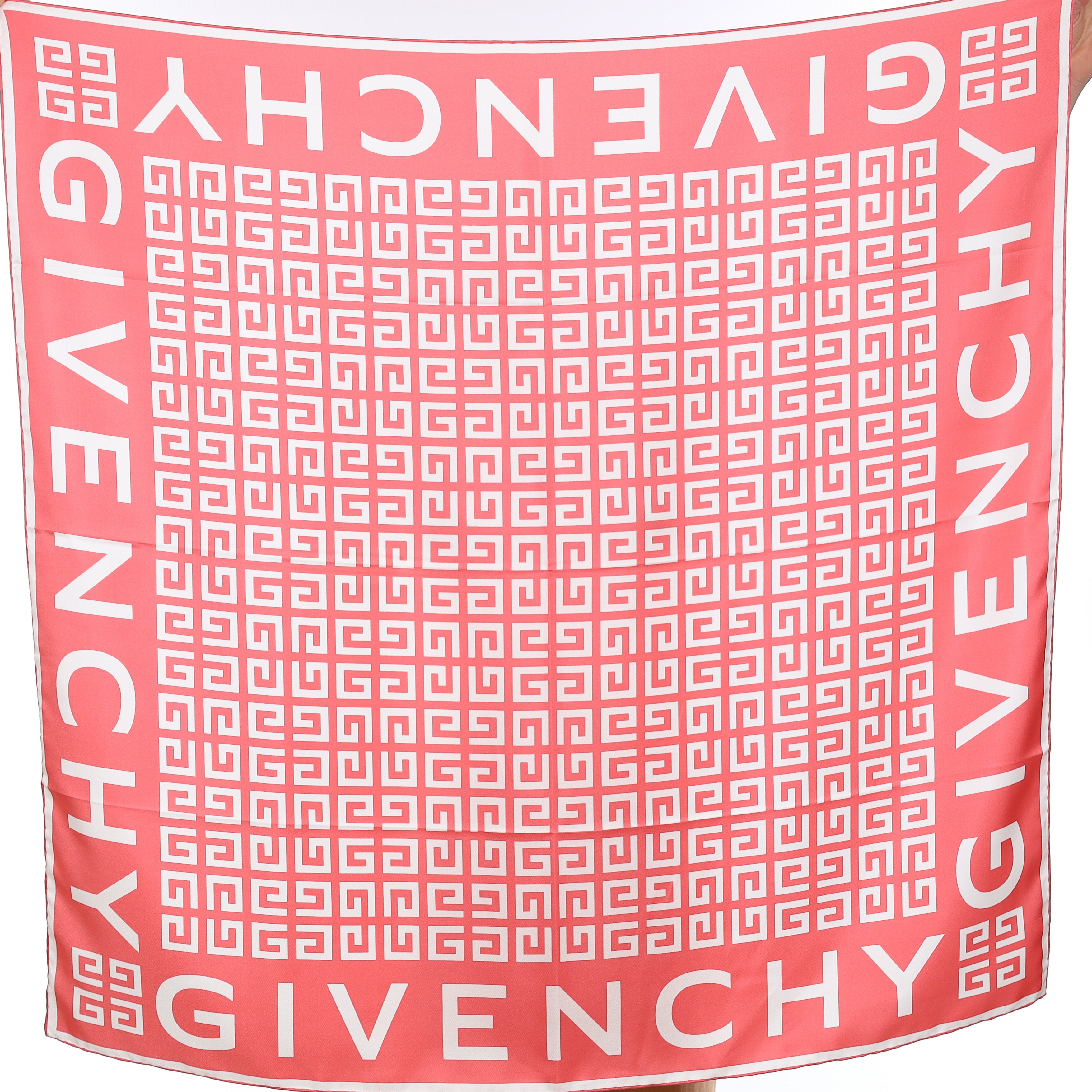 Brand New Givenchy Salmon Pink Logo Silk Scarf