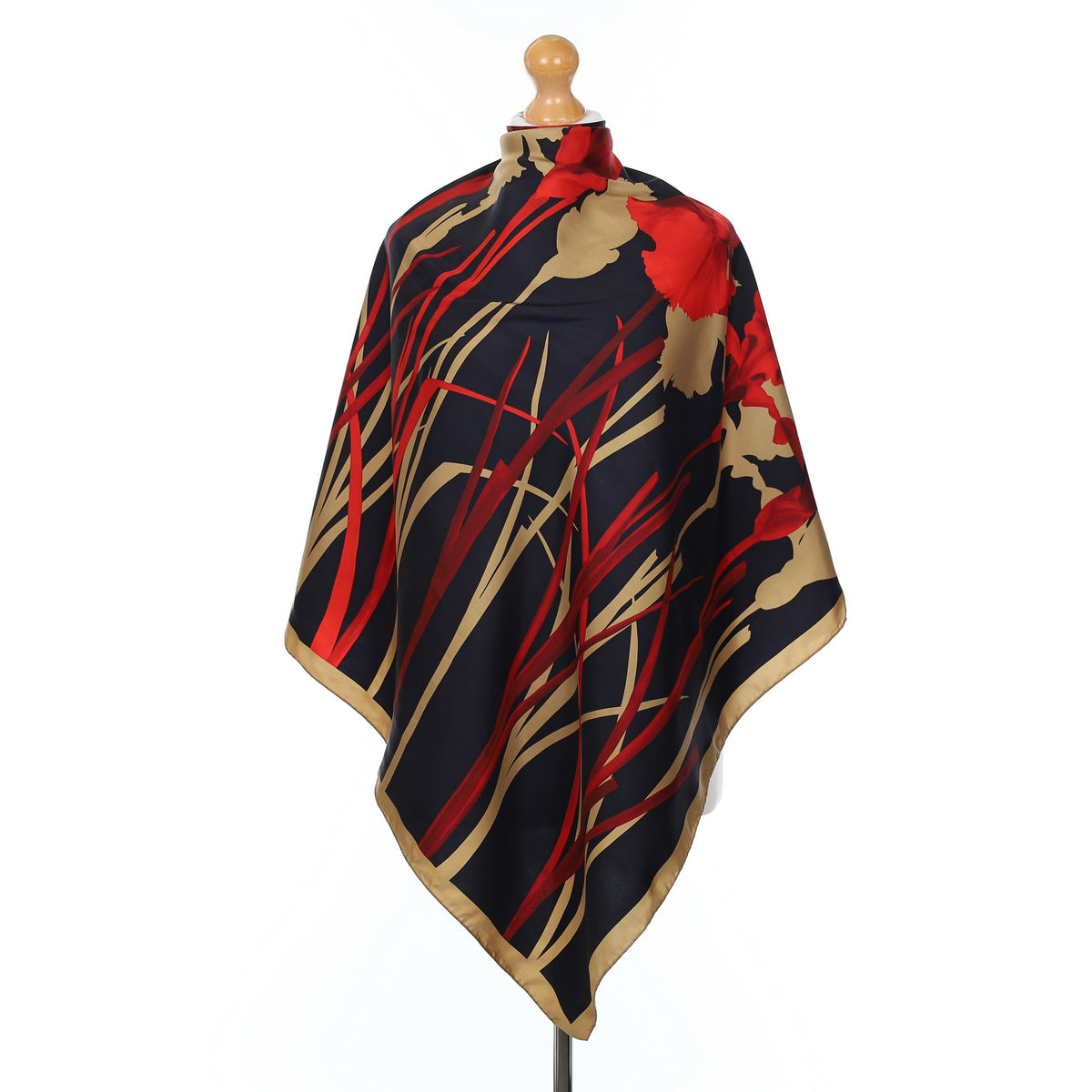 Red And Gold Floral Vintage Silk Scarf