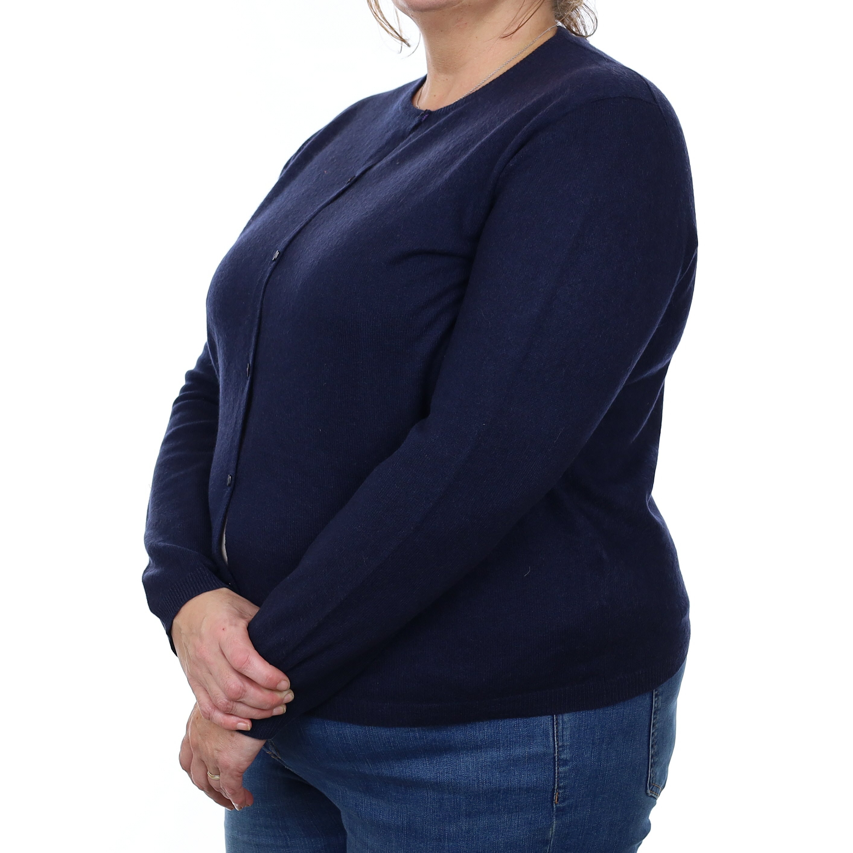 Navy Blue Cashmere Crew Neck Cardigan Extra Large