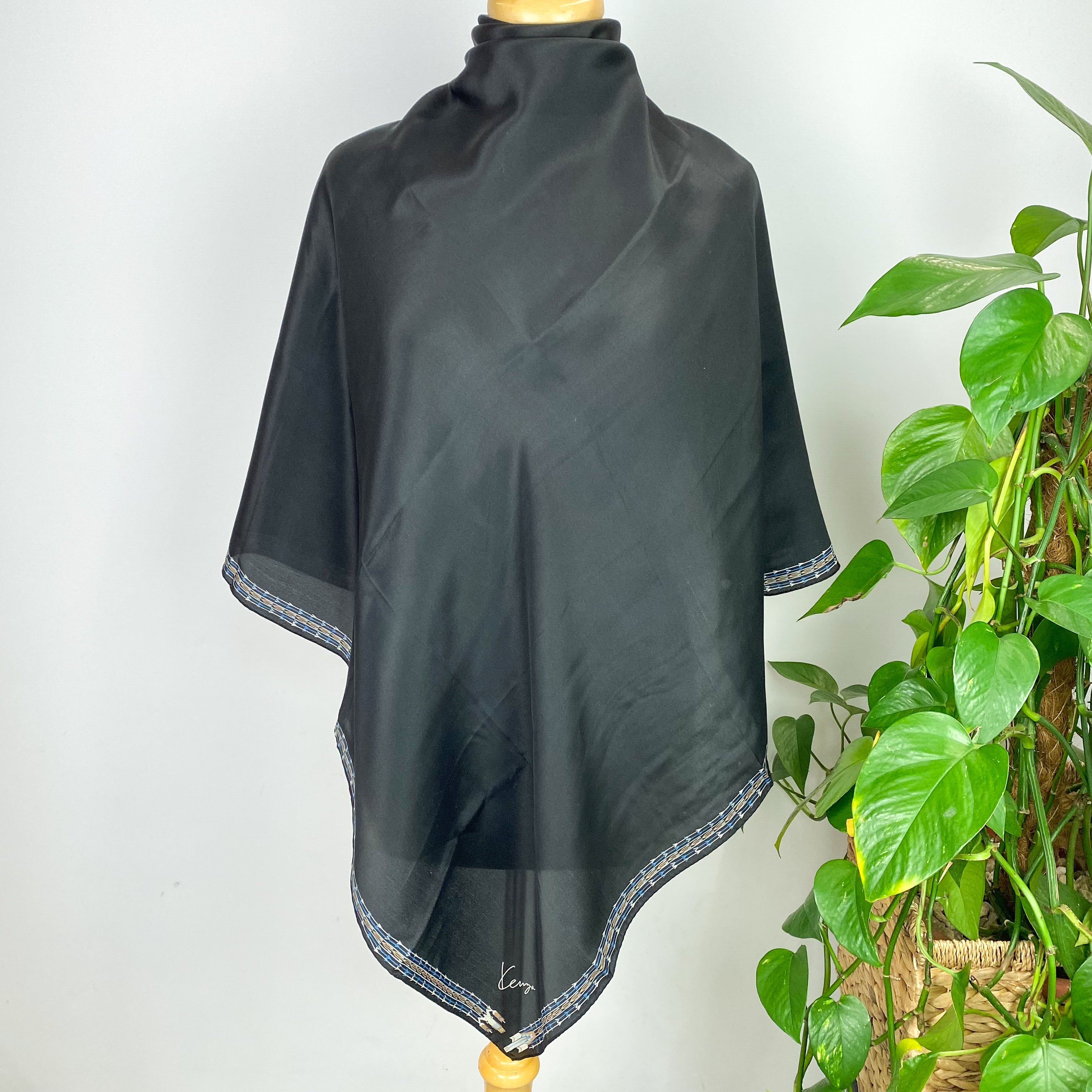 Kenzie Black Crepe Vintage Silk Scarf