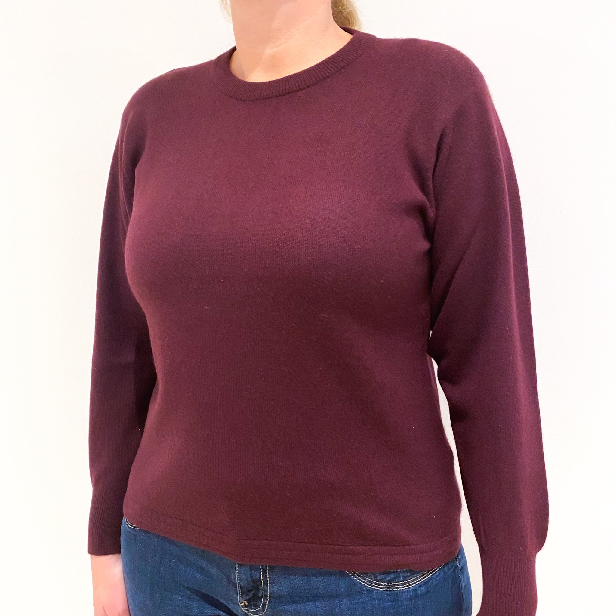 Burgundy Red Cashmere Crew Neck Jumper Large