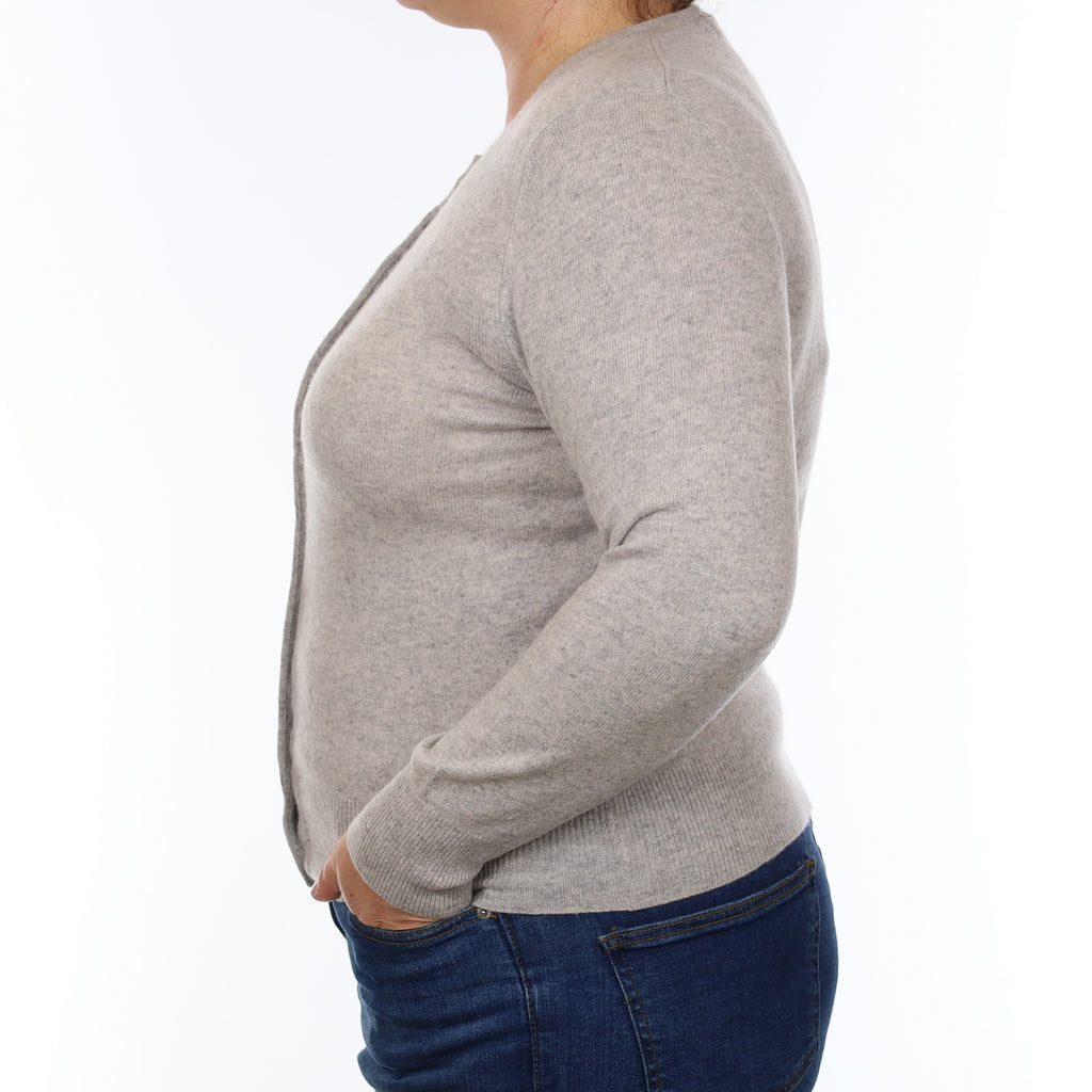 Mist Grey Cashmere Crew Neck Cardigan Large