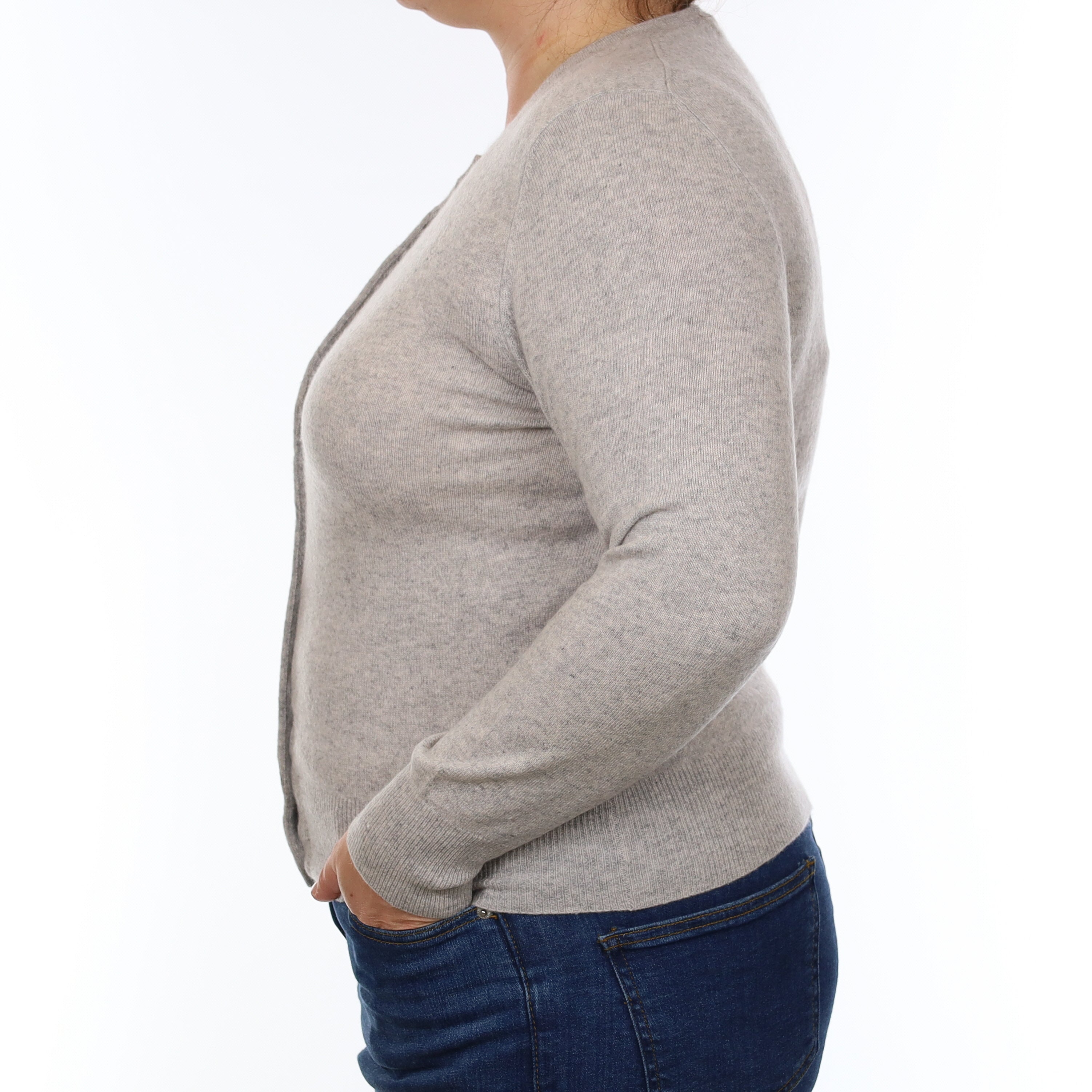 Mist Grey Cashmere Crew Neck Cardigan Large
