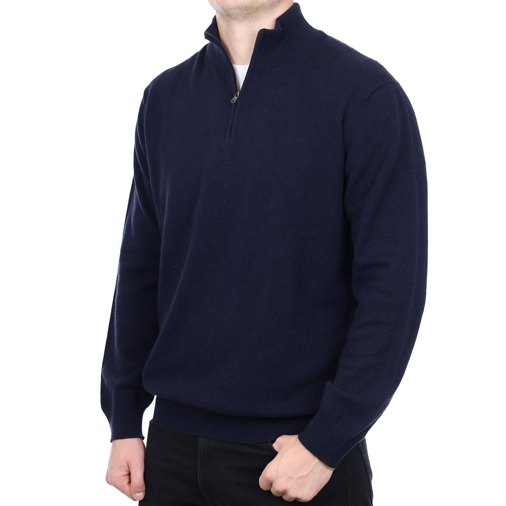 Men’s Brand New Scottish Navy Cashmere 1/4 Zip Jumper XXL