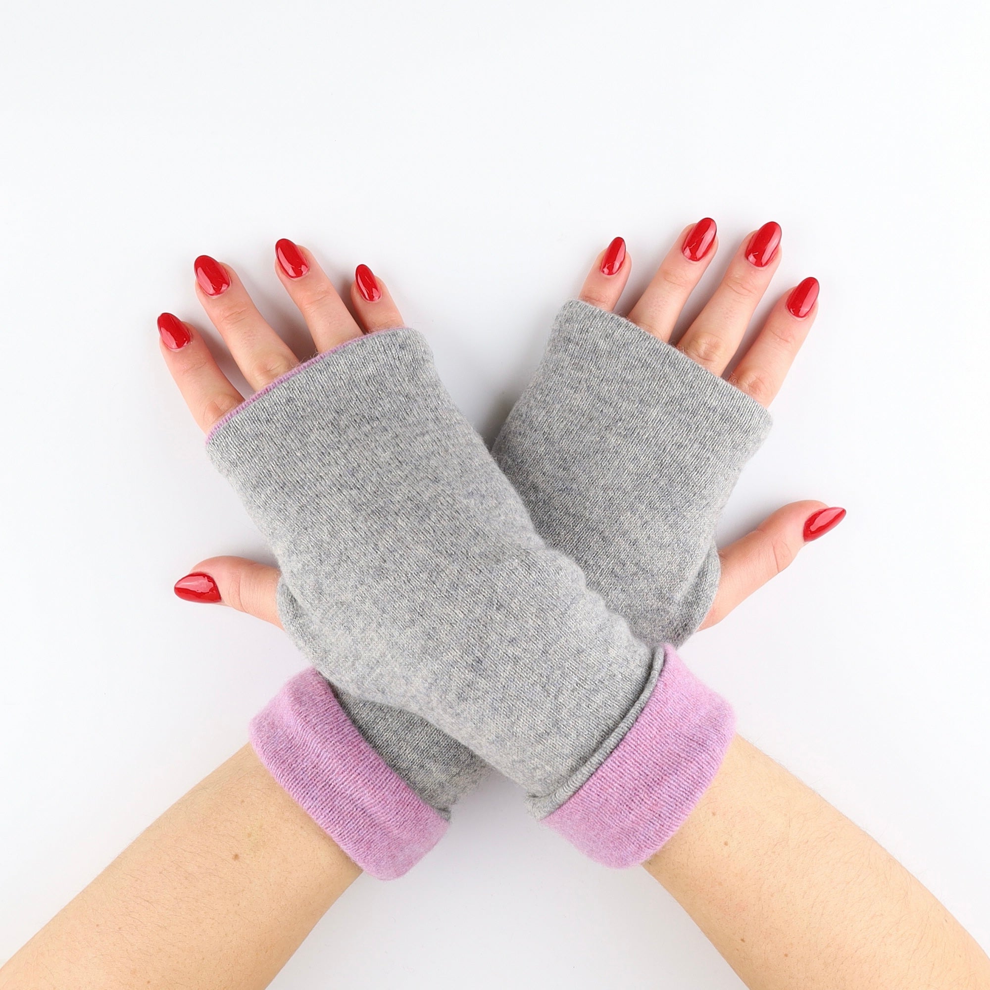 Smoke Grey and Wisteria Purple Reversible Fingerless Gloves