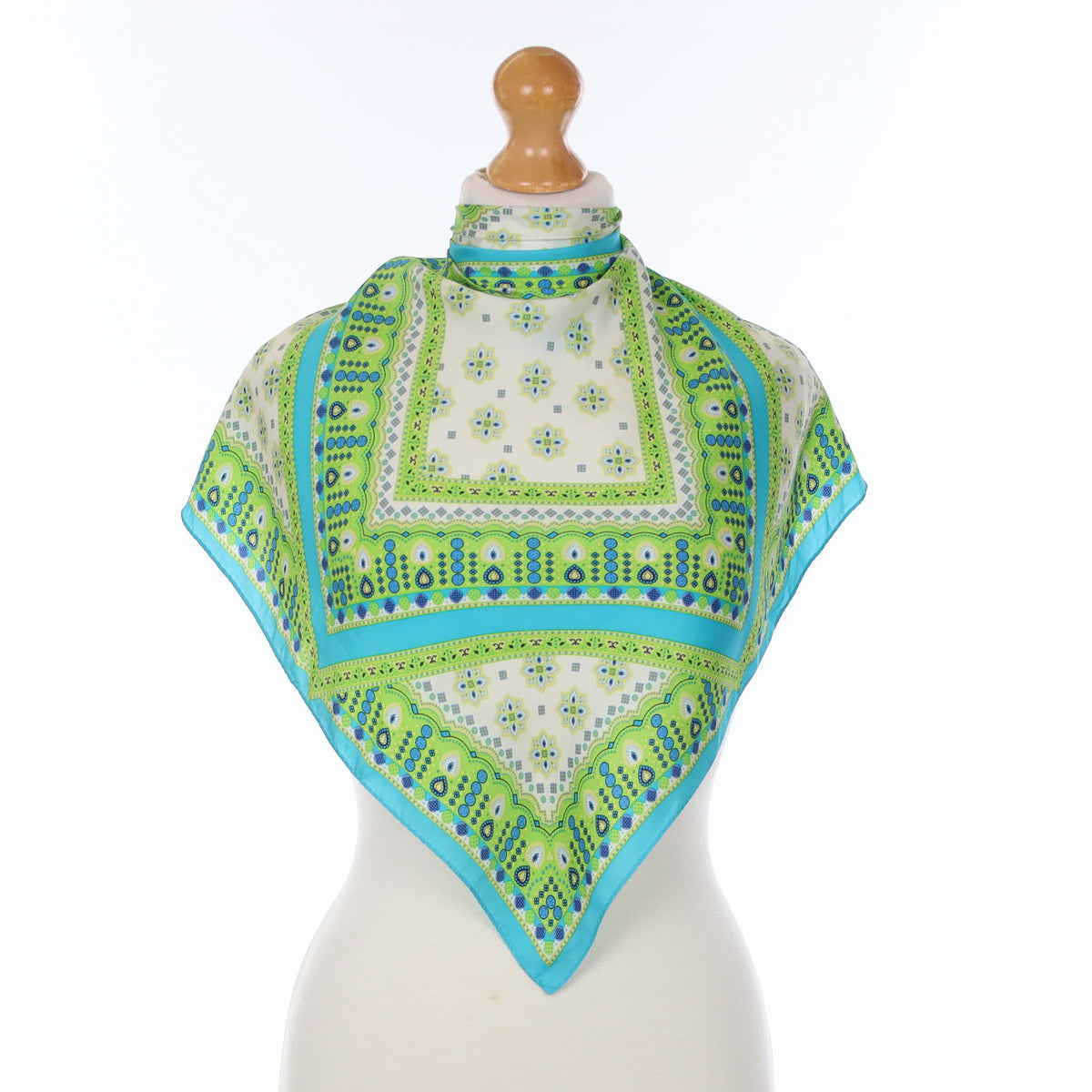 Oscar De La Renta Green And Blue Patterned Silk Scarf