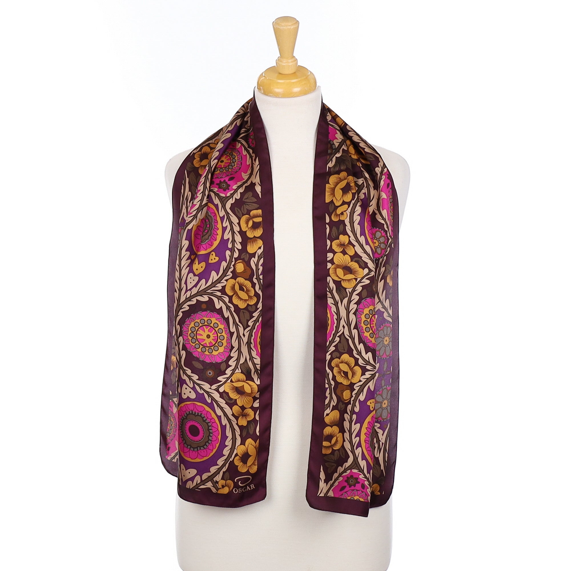 Oscar de la Renta Magenta Floral Silk Scarf