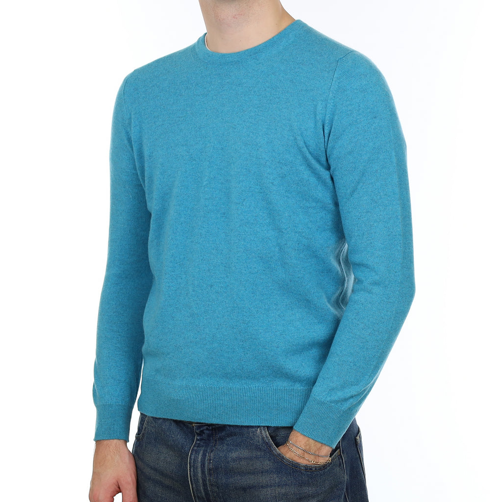 Men’s Brand New Scottish Turquoise Blue Cashmere Crew Neck Jumper Medium