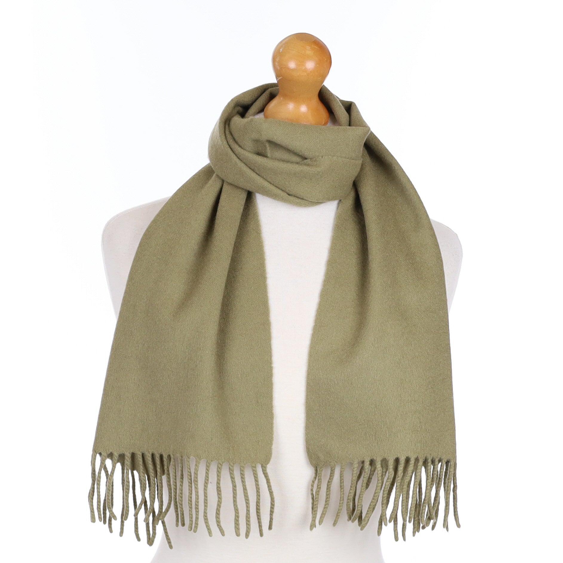 Loro Piana Olive Green Cashmere Fringed Woven Scarf