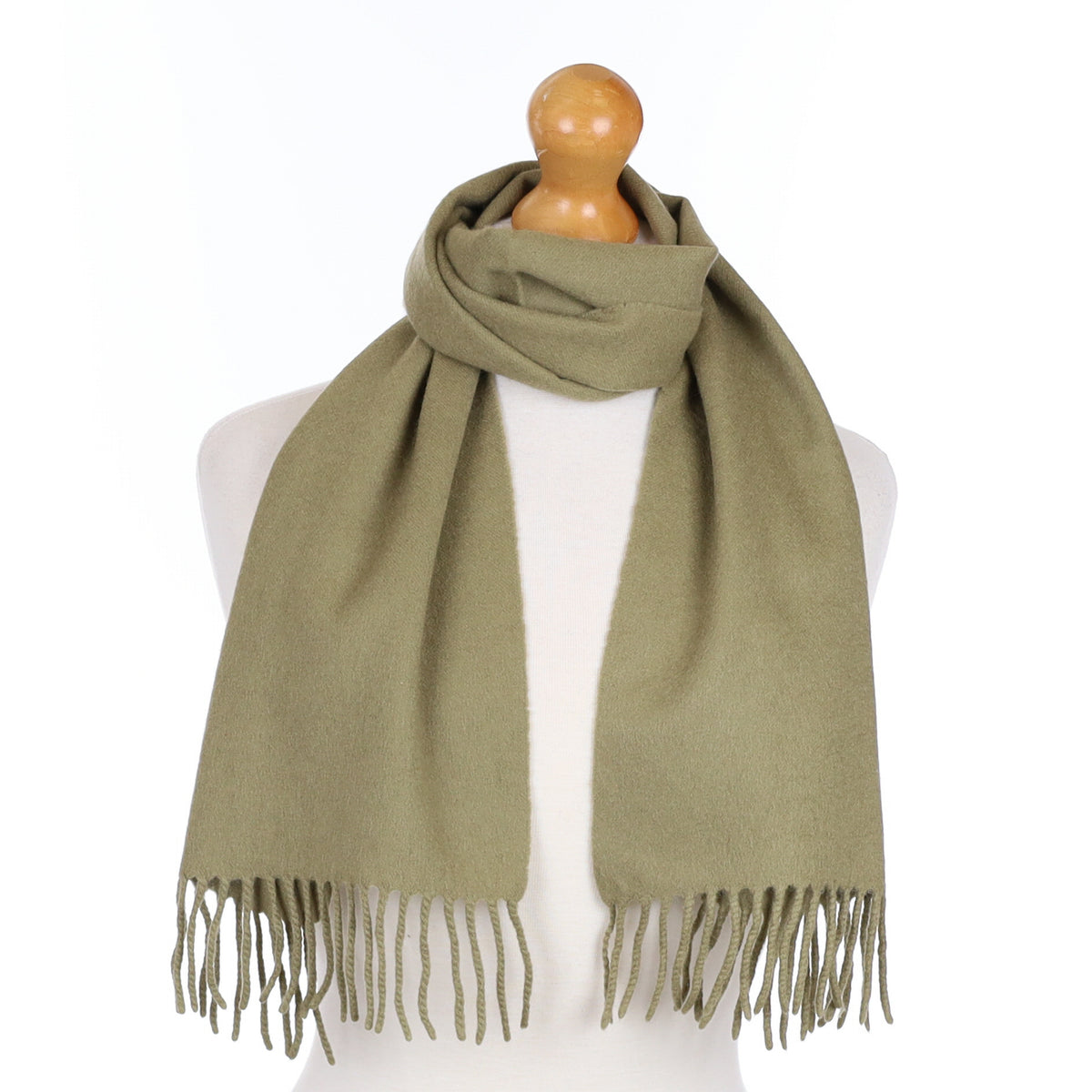 Loro Piana Olive Green Cashmere Fringed Woven Scarf