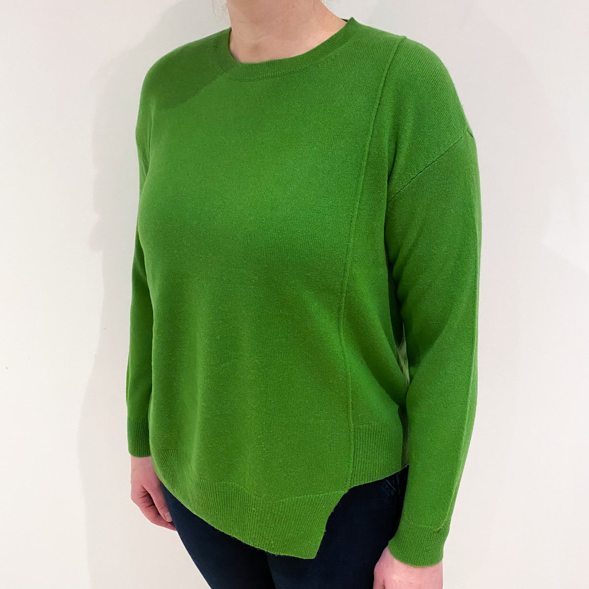 Fern Green Cashmere Boxy Crew Neck Jumper Large