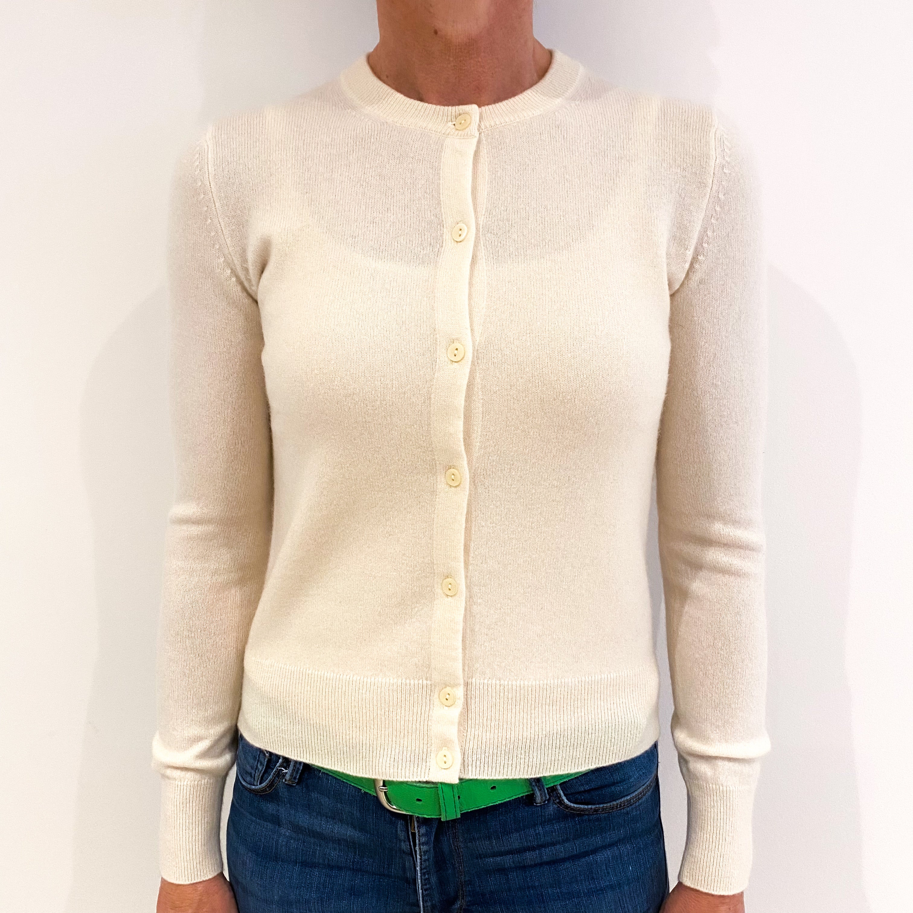 Cream Cashmere Crew Neck Cardigan Small