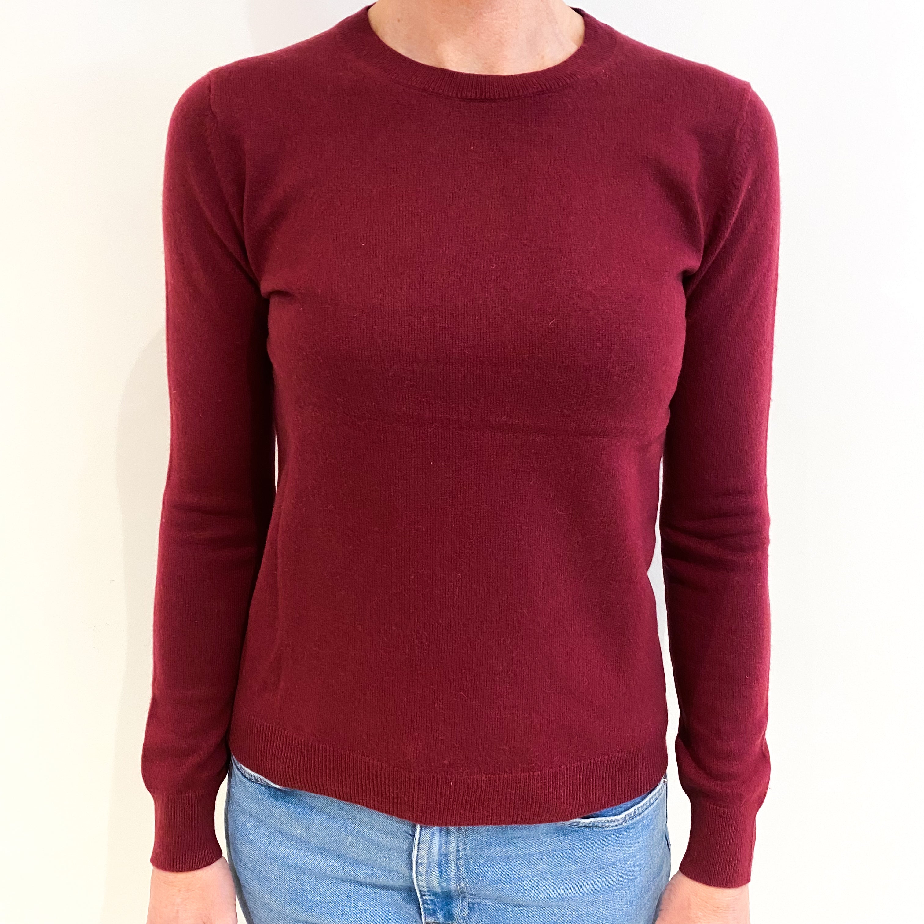 Maroon Red Cashmere Crew Neck Jumper Small