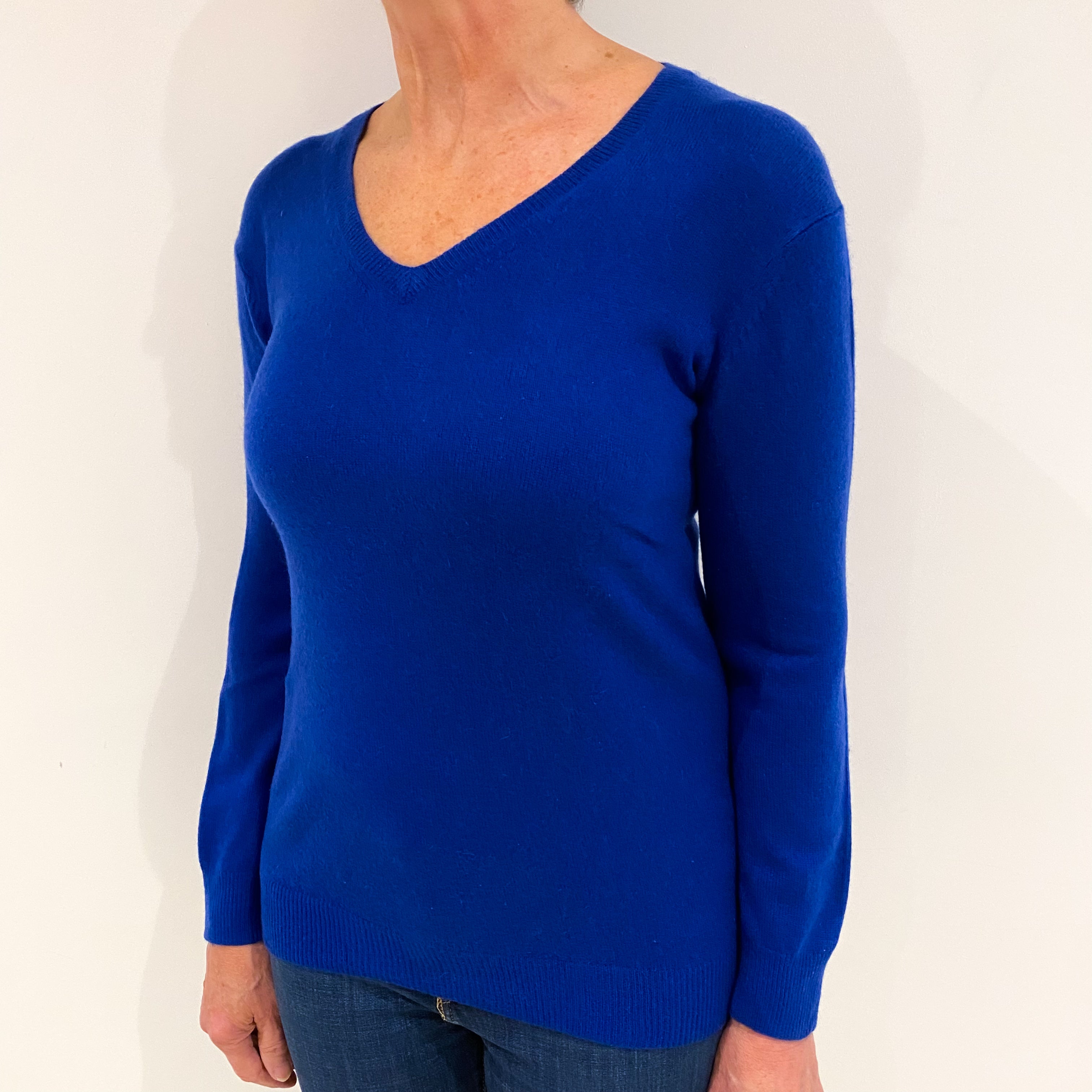 Admiral Blue Cashmere V Neck Jumper Medium