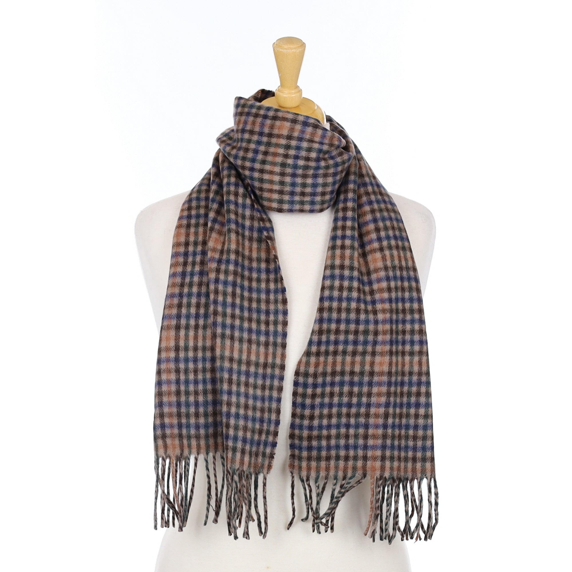 Fawn Blue Green Check Cashmere Woven Scarf