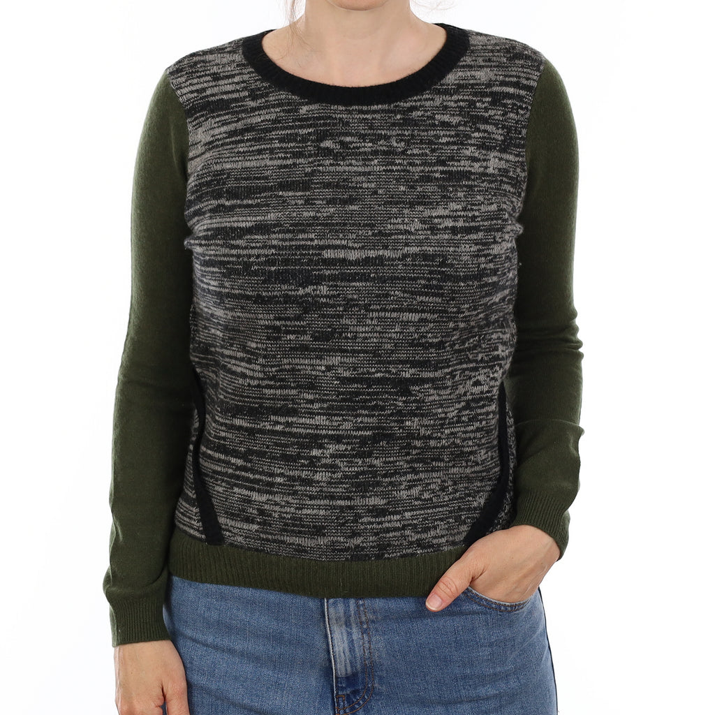 Grey Khaki Green Cut Out Crew Neck Jumper Small