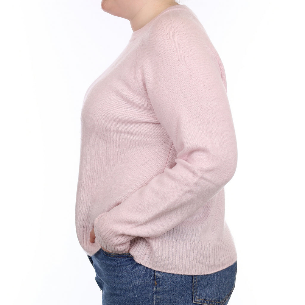 Ice Pink Heavy Knit Cashmere Crew Neck Jumper Large