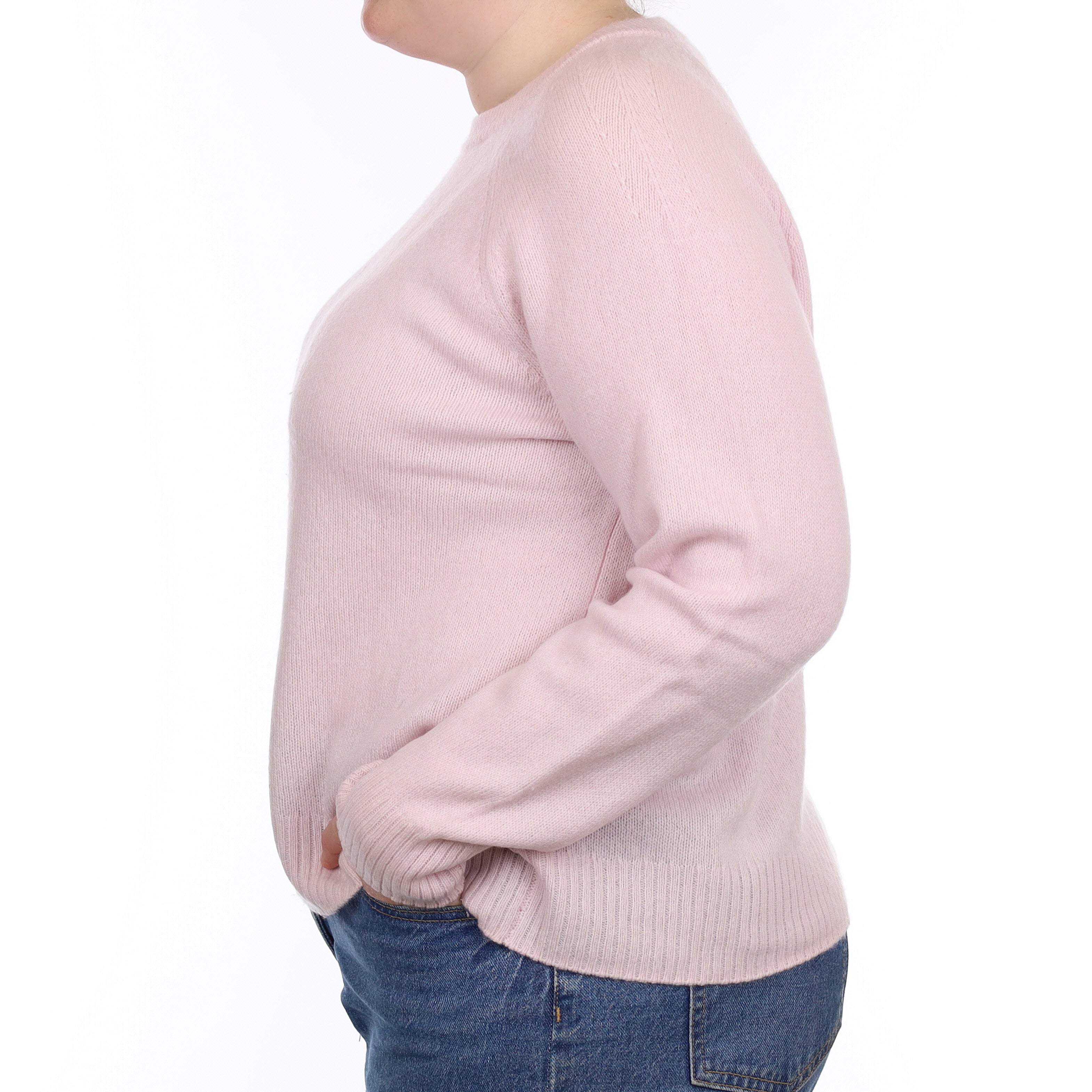 Ice Pink Heavy Knit Cashmere Crew Neck Jumper Large