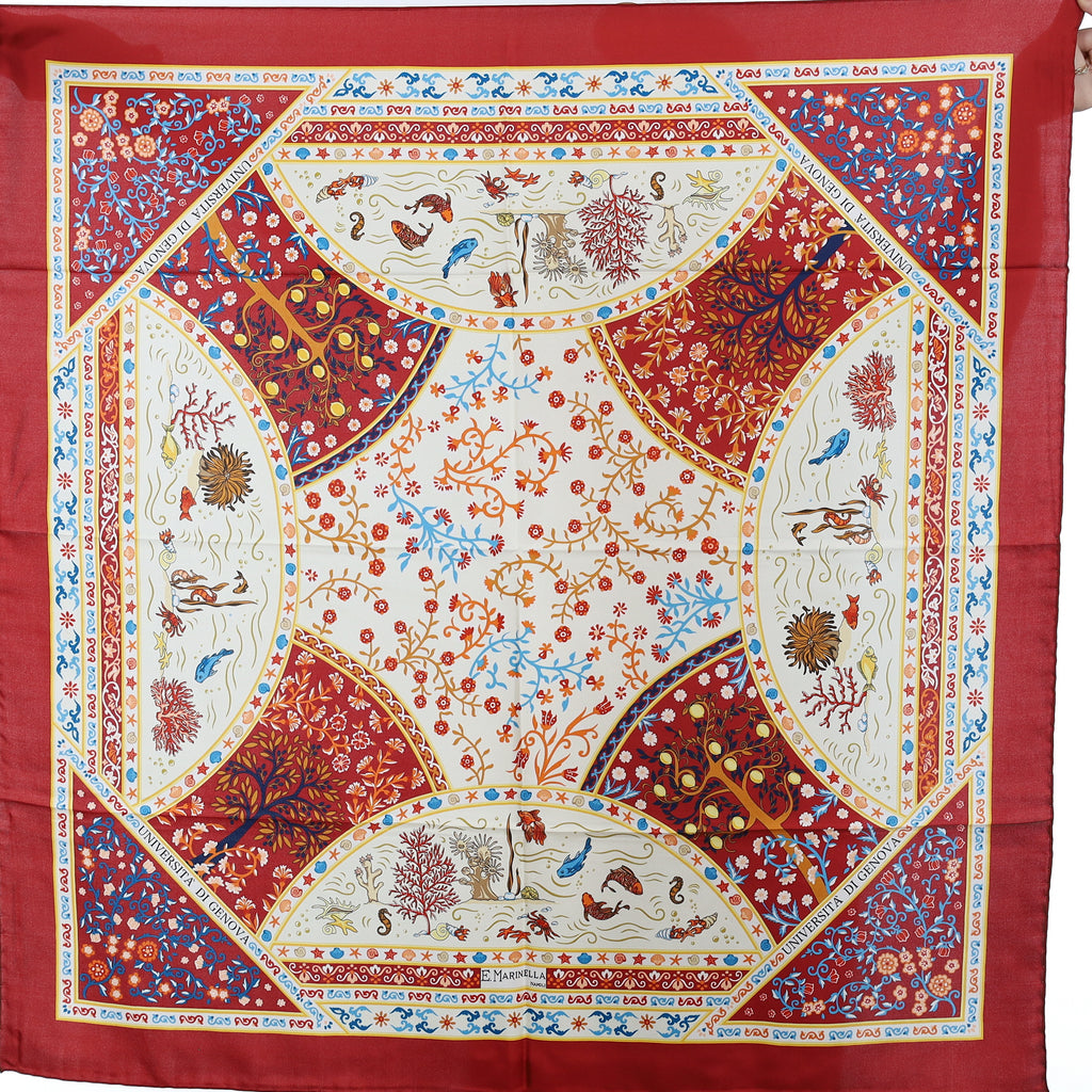 Brand New E.Marinella Crimson Red Marine Life Silk Scarf