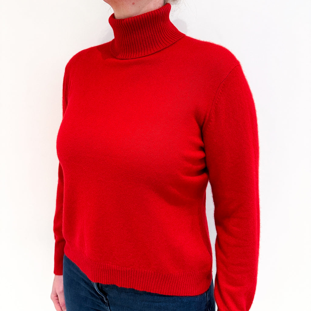 Scarlet Red Cashmere Polo Neck Jumper Large