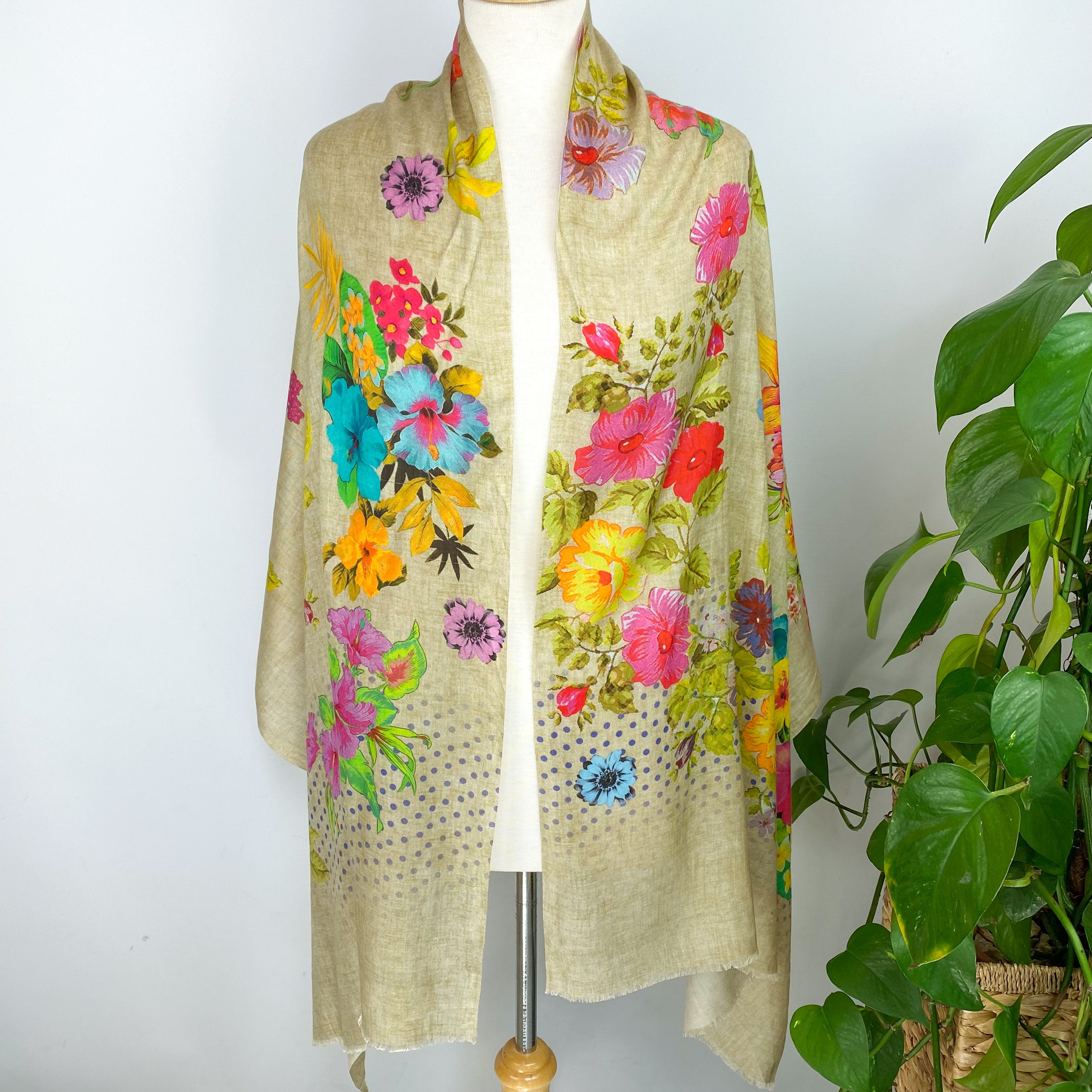 Pretty Woven Floral Wrap Style Silk Scarf
