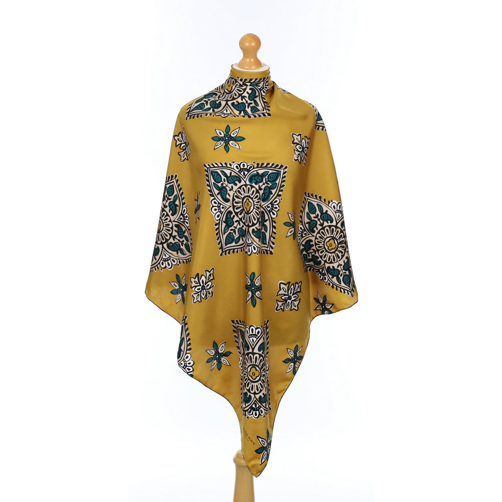 Designer Burberry Ochre, Teal and and Black Silk Scarf
