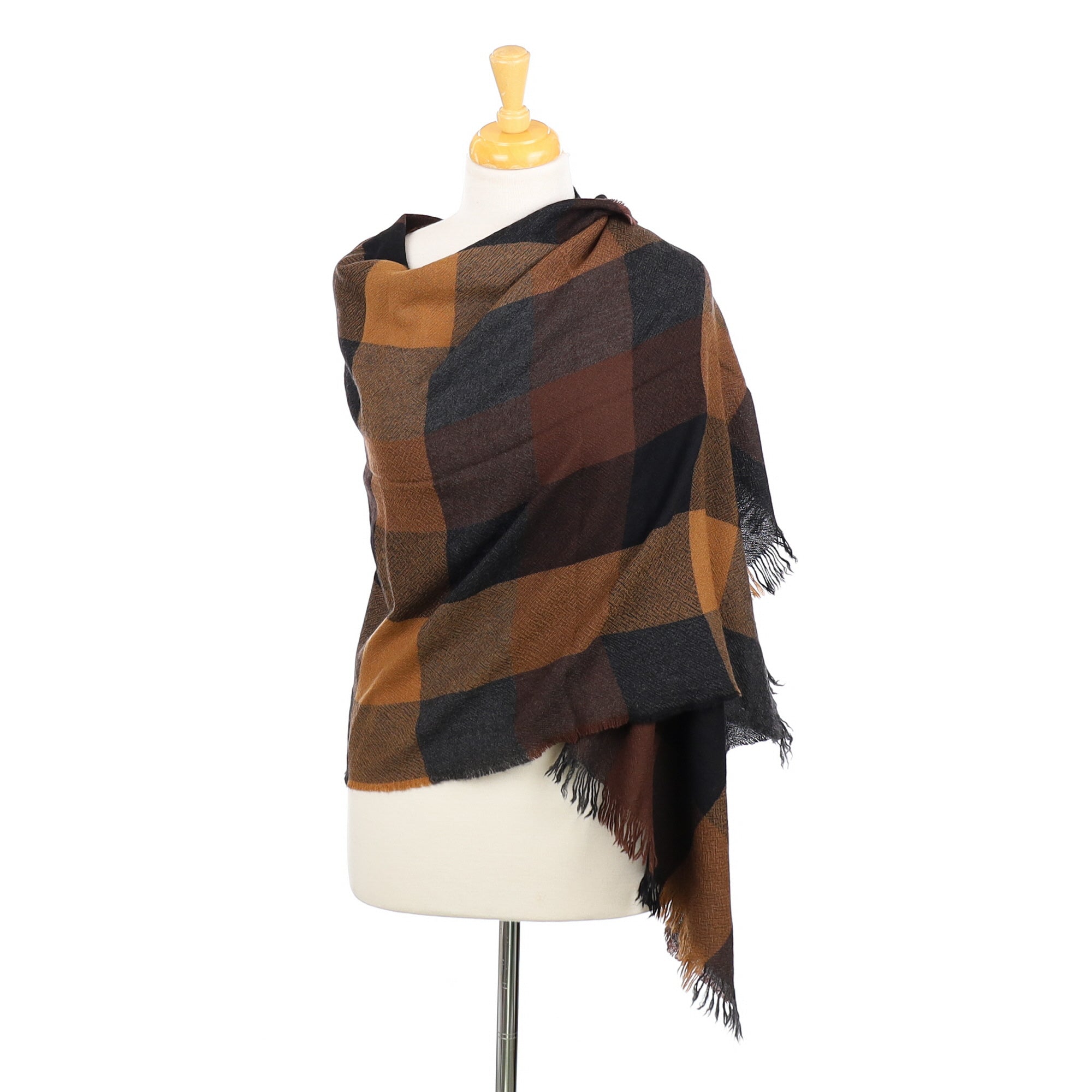 Daks Butterscotch Checked Cashmere Wrap