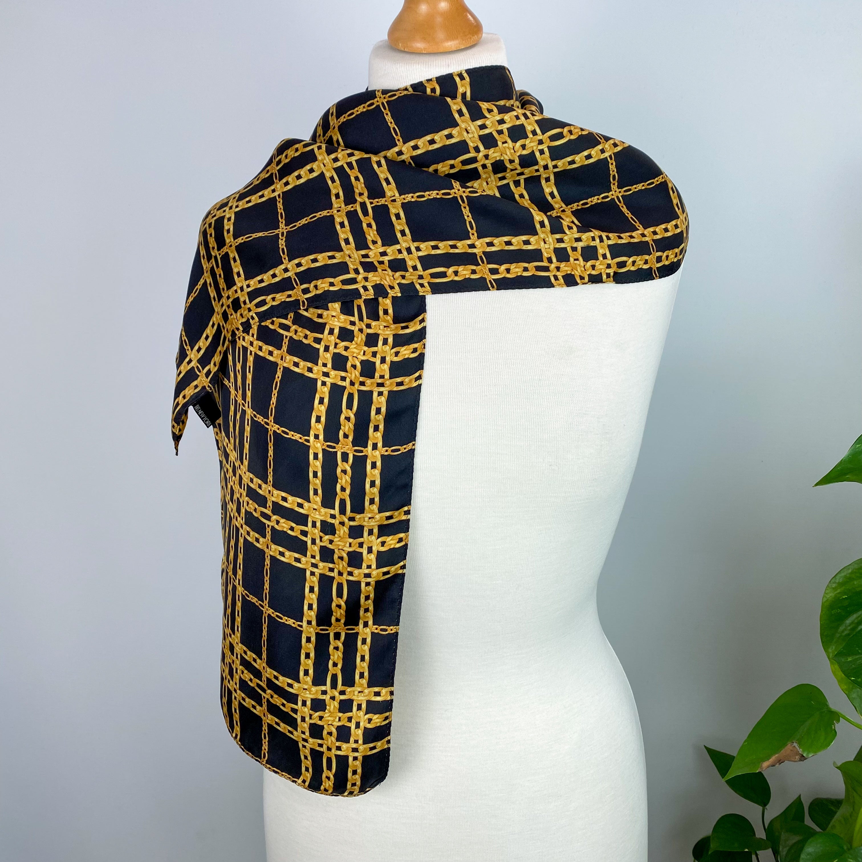 Jones Long Black and Gold Silk Scarf