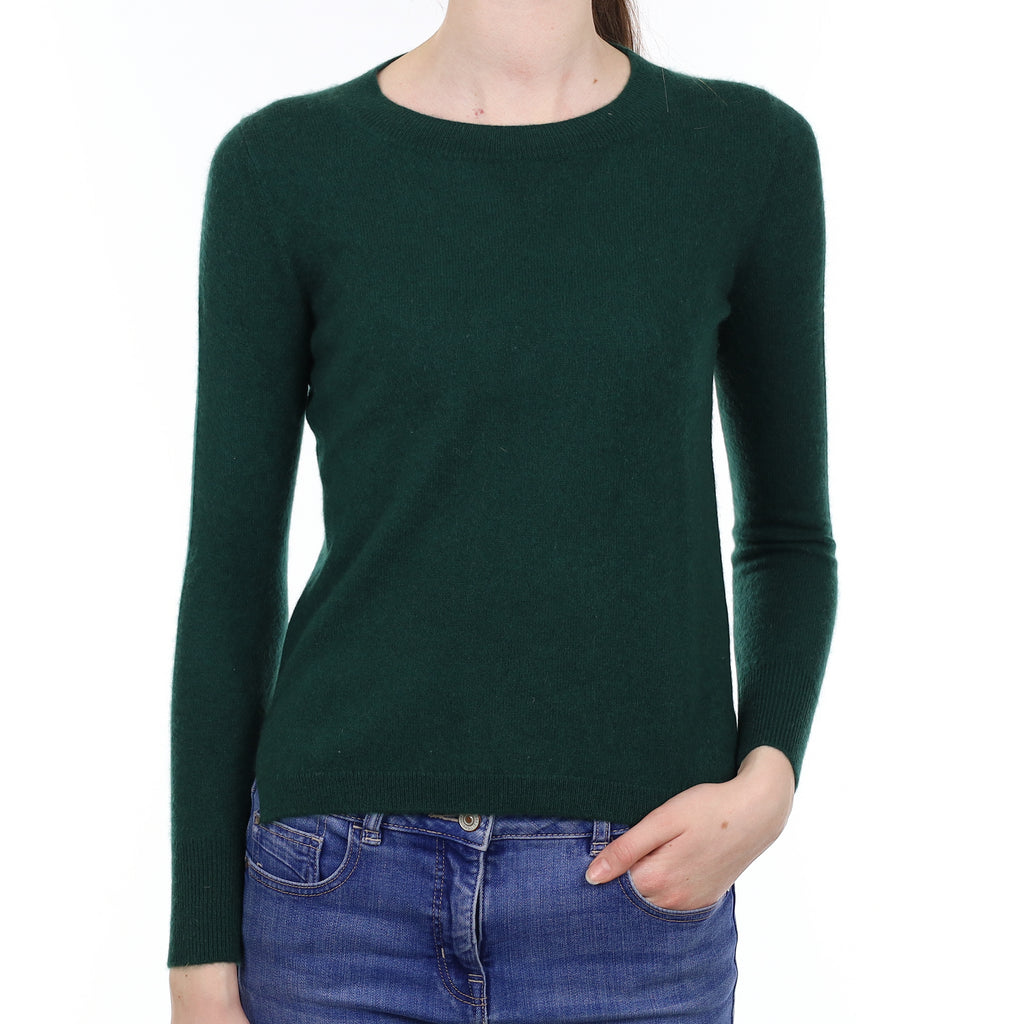 Bottle Green Cashmere Crew Neck Jumper Extra Small