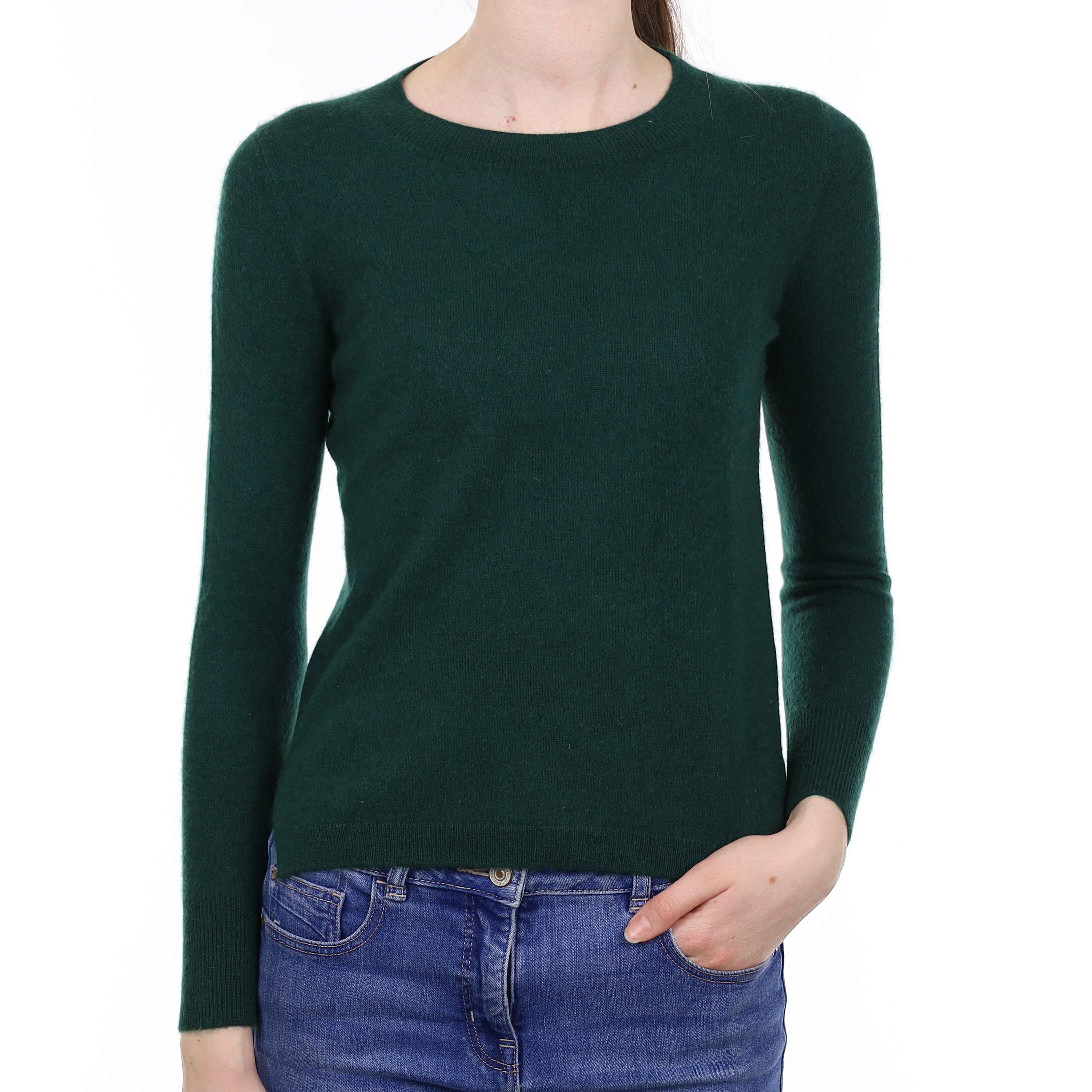 Bottle Green Cashmere Crew Neck Jumper Extra Small
