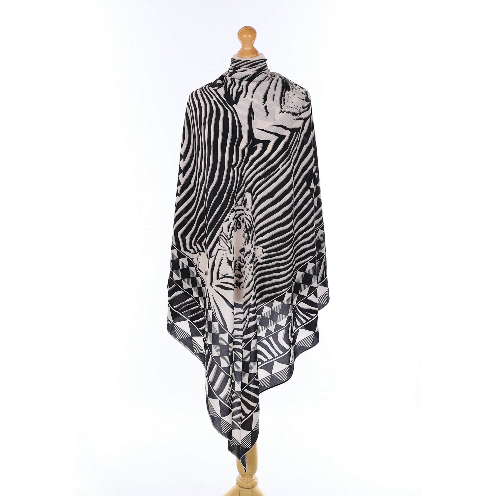 Black And White Tiger Pattern Silk Scarf