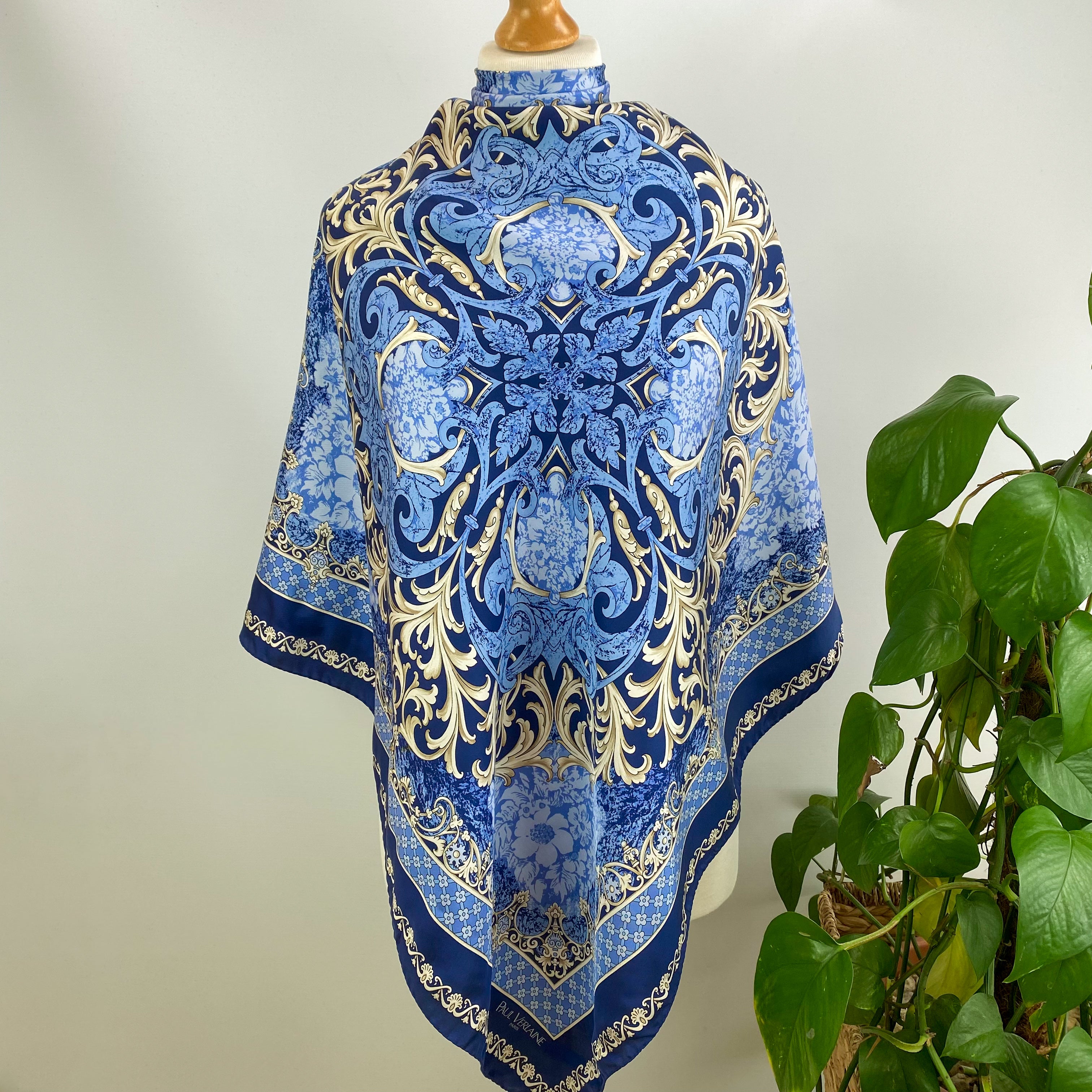 Paul Verlaine Blue Vintage Silk Scarf