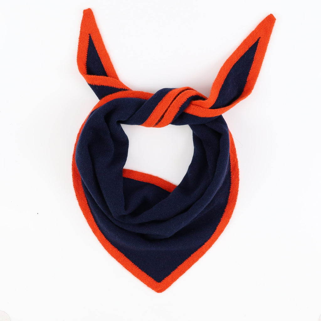 Brand New Navy and Sunburst Orange Recycled Cashmere Triangle Scarf