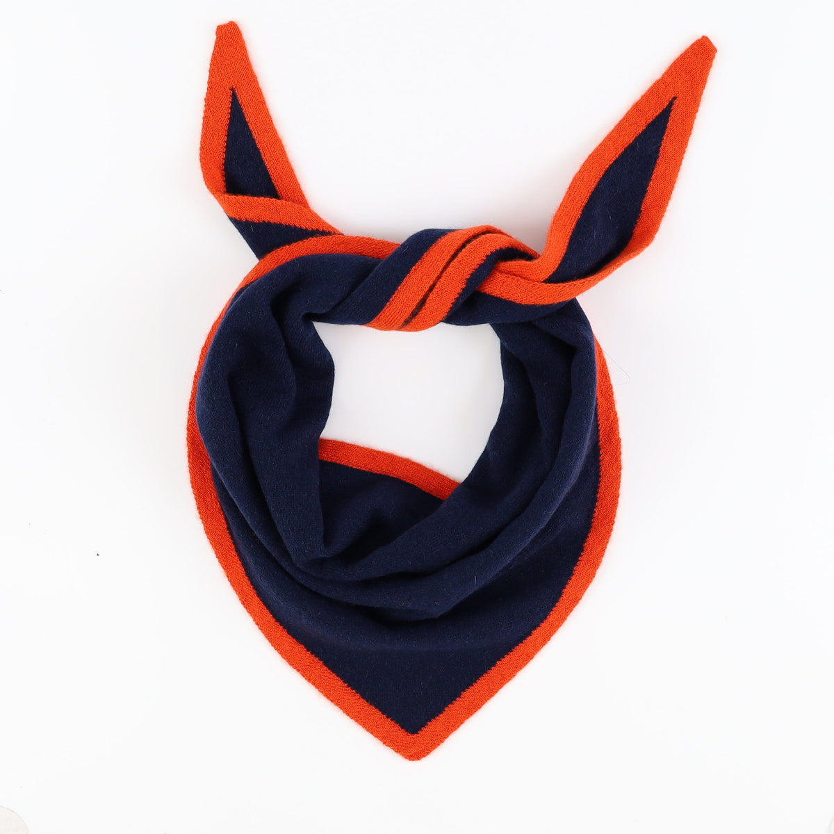 Brand New Navy and Sunburst Orange Recycled Cashmere Triangle Scarf