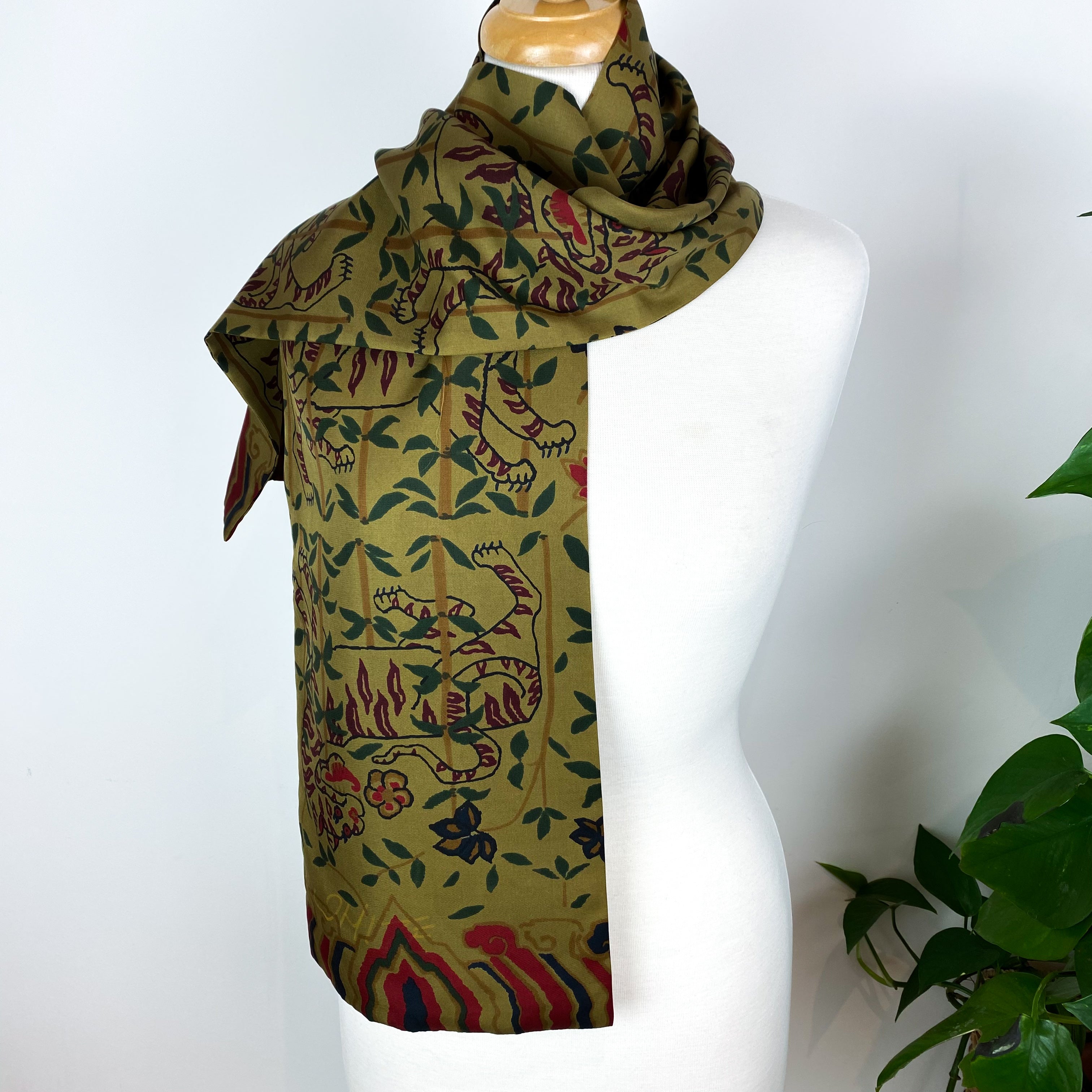 Long Khaki Silk Scarf