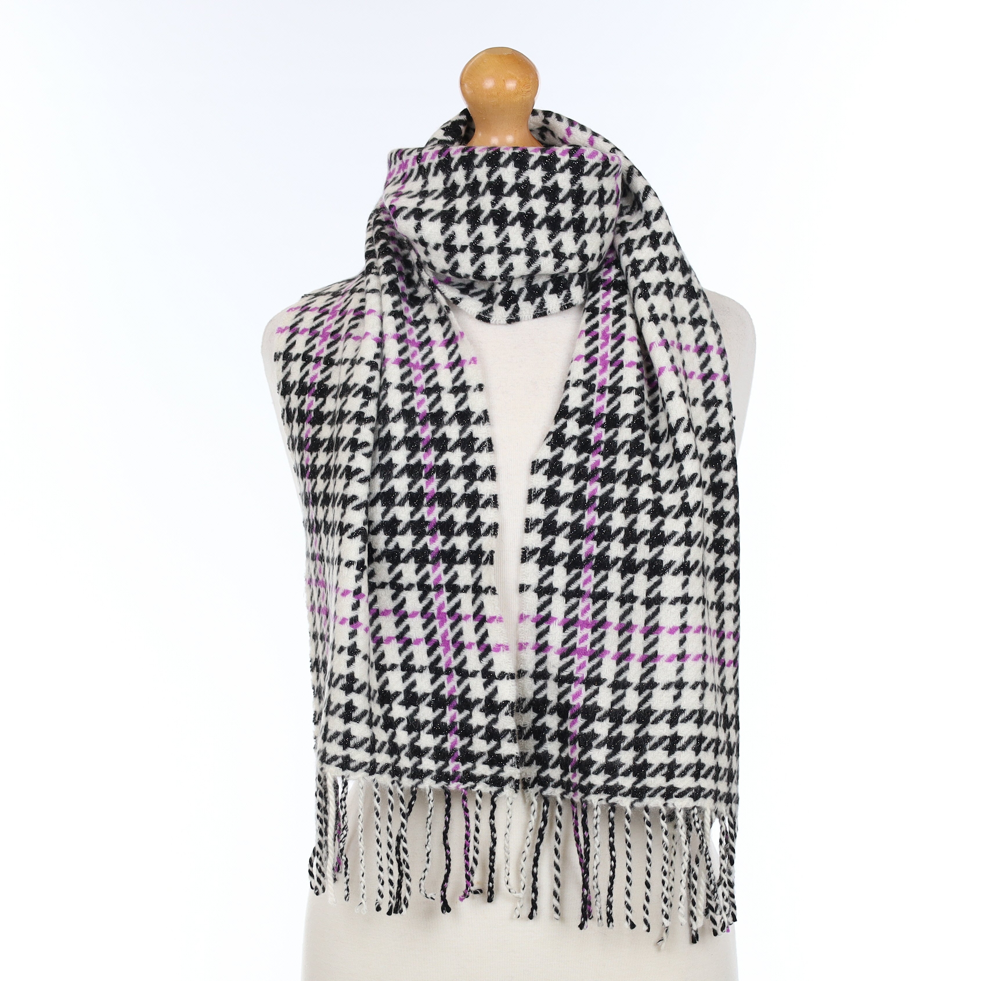 Black Ivory and Purple Cashmere Woven Scarf